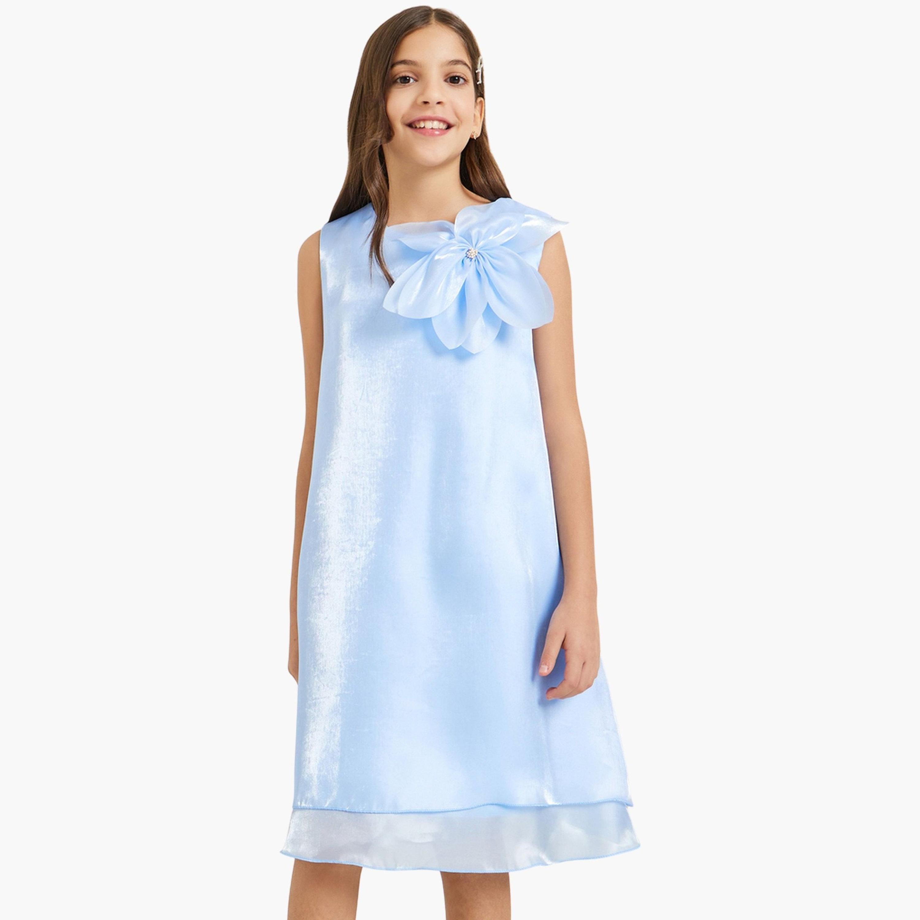 فستان بلا أكمام وتفاصيل زهرة-girls-clothing-dressesandjumpsuits-image-1