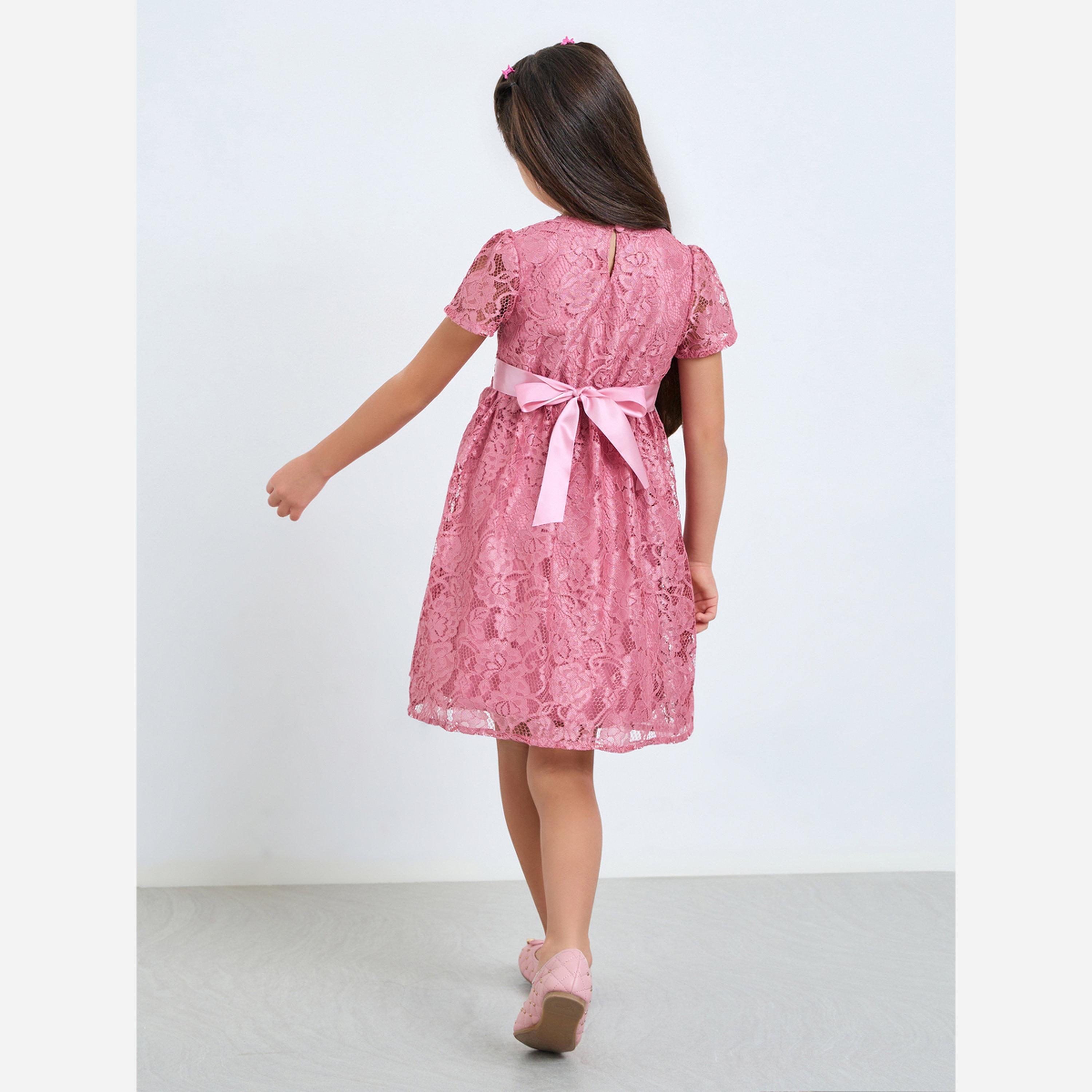 Styli Girls Pink Lace A-Line Knee-Length Dress-girls-clothing-dressesandjumpsuits-image-4