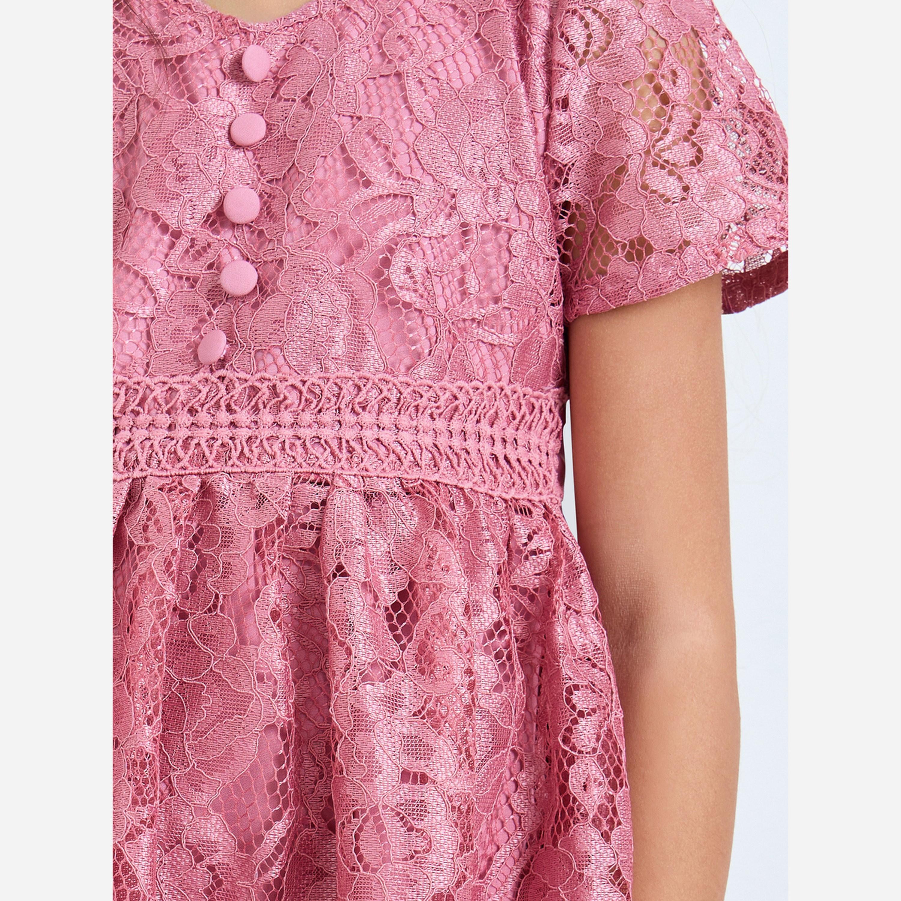 ستايلي - فستان بناتي دانتيل لون وردي تصميم A يصل إلى الركبة-girls-clothing-dressesandjumpsuits-image-5