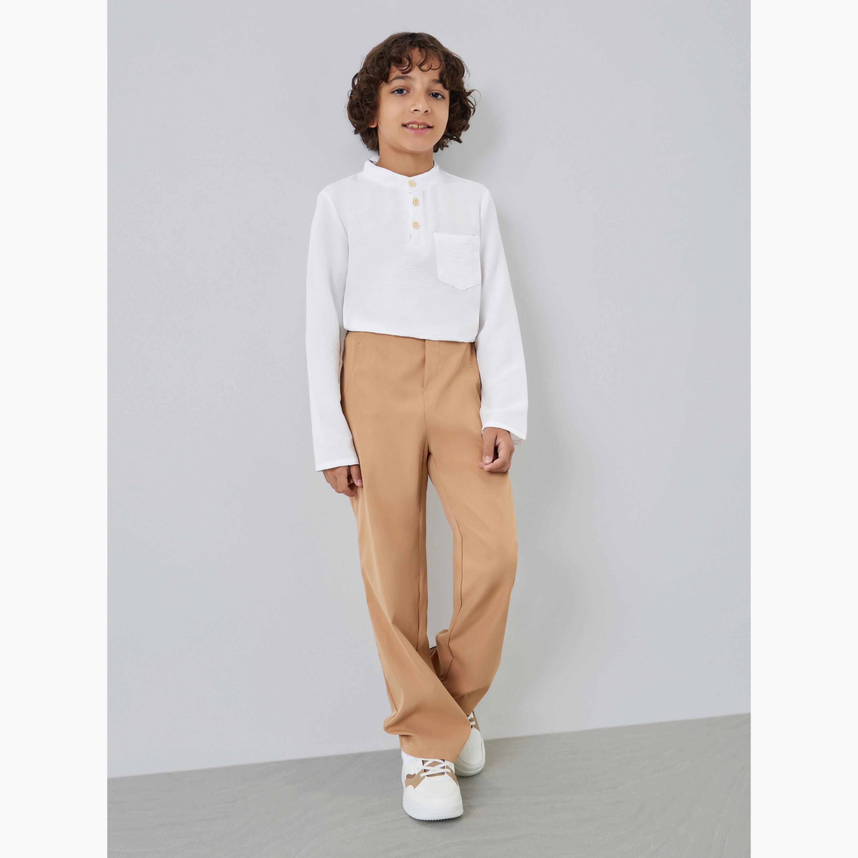 Styli Boys White Shirt and Beige Pant Set-boys-clothing-setsandcoords-image-1