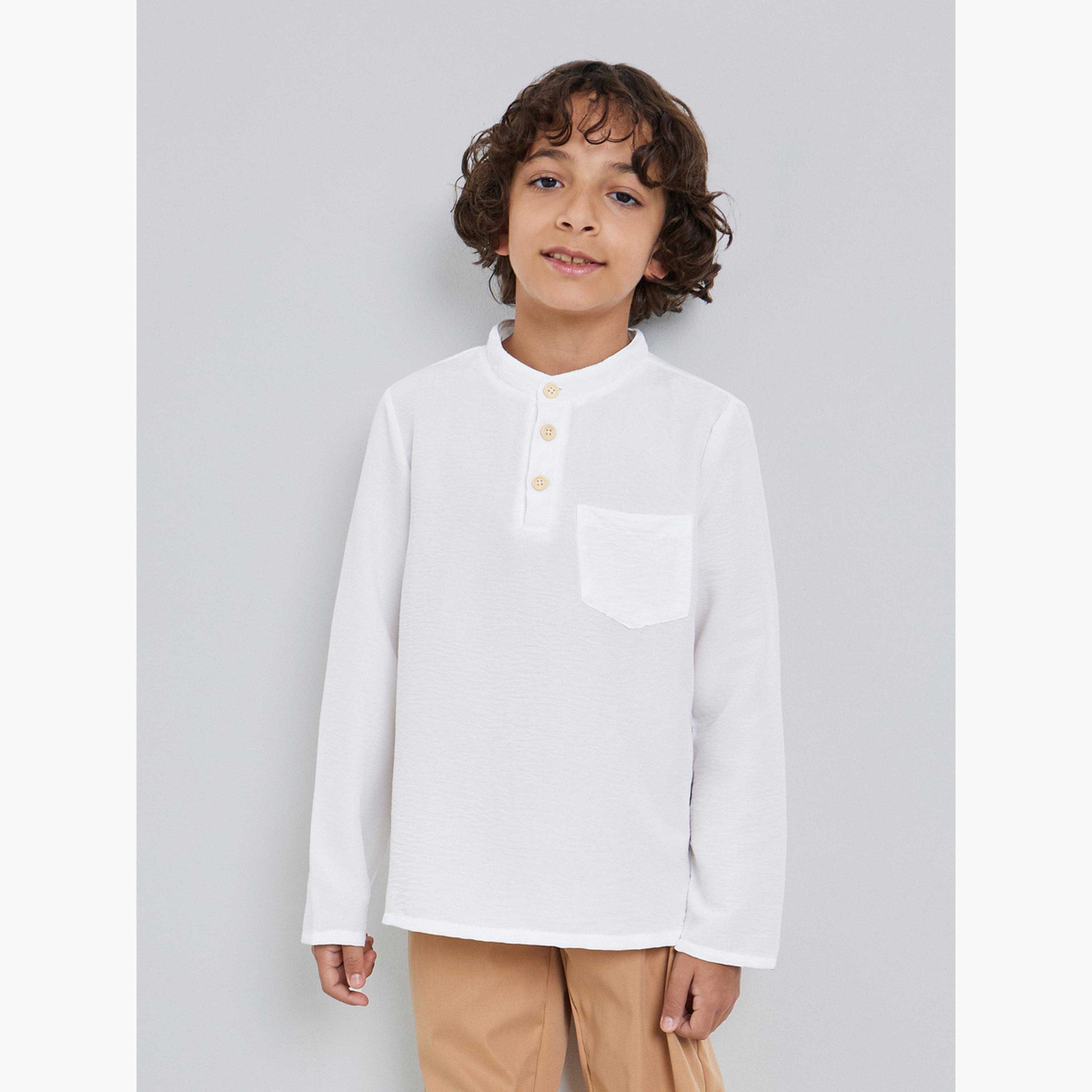 Styli Boys White Shirt and Beige Pant Set-boys-clothing-setsandcoords-image-2