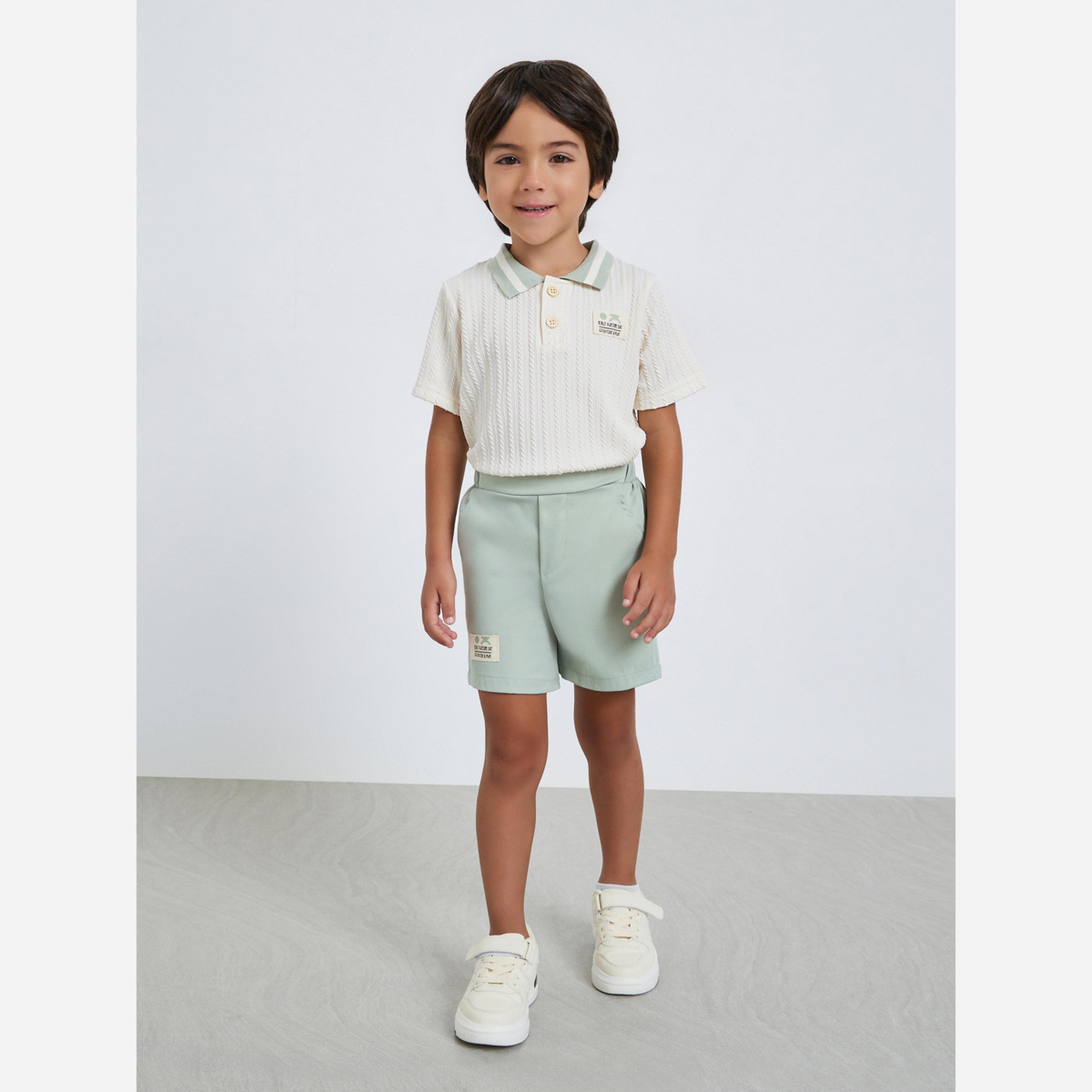 Styli Boys Textured Polo T-Shirt and Woven Shorts Set-boys-clothing-setsandcoords-image-2