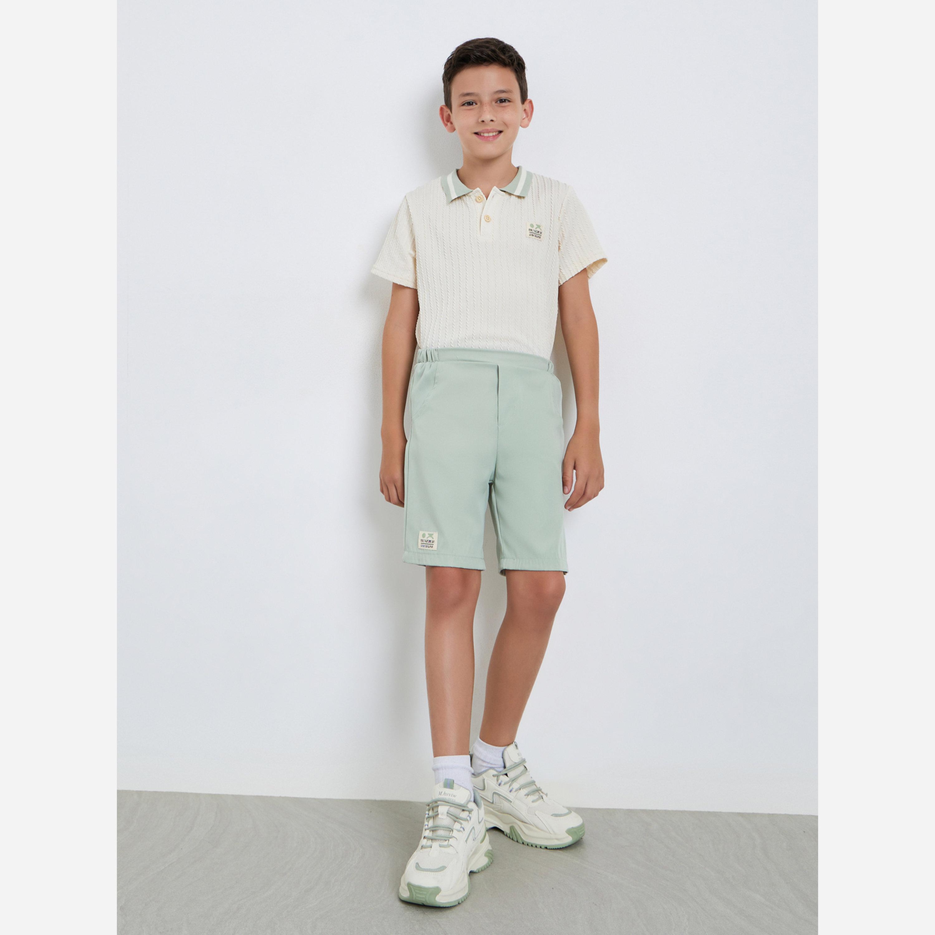 Styli Teens Textured Polo T-Shirt and Woven Shorts Set-boys-clothing-setsandcoords-image-1
