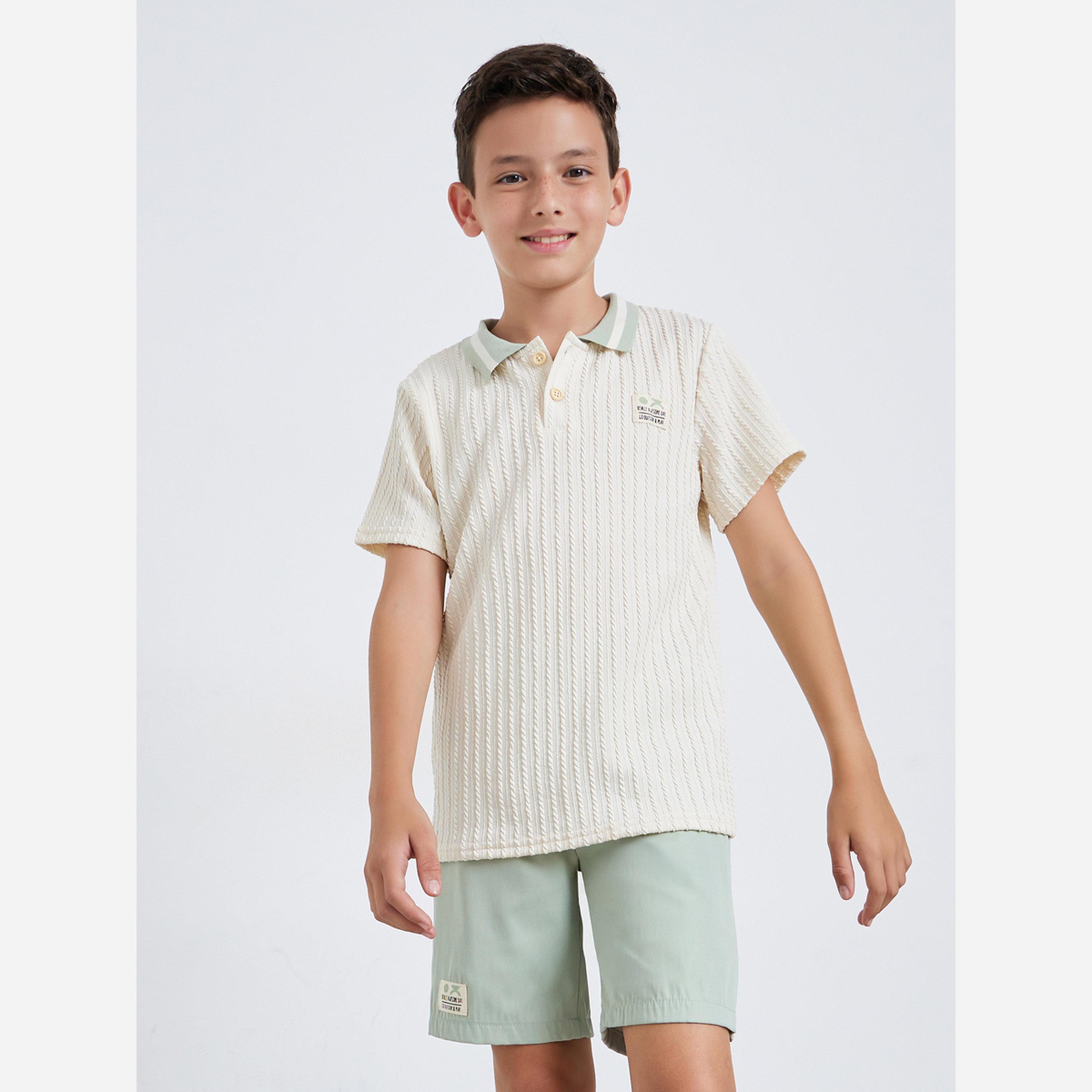 Styli Teens Textured Polo T-Shirt and Woven Shorts Set-boys-clothing-setsandcoords-image-2