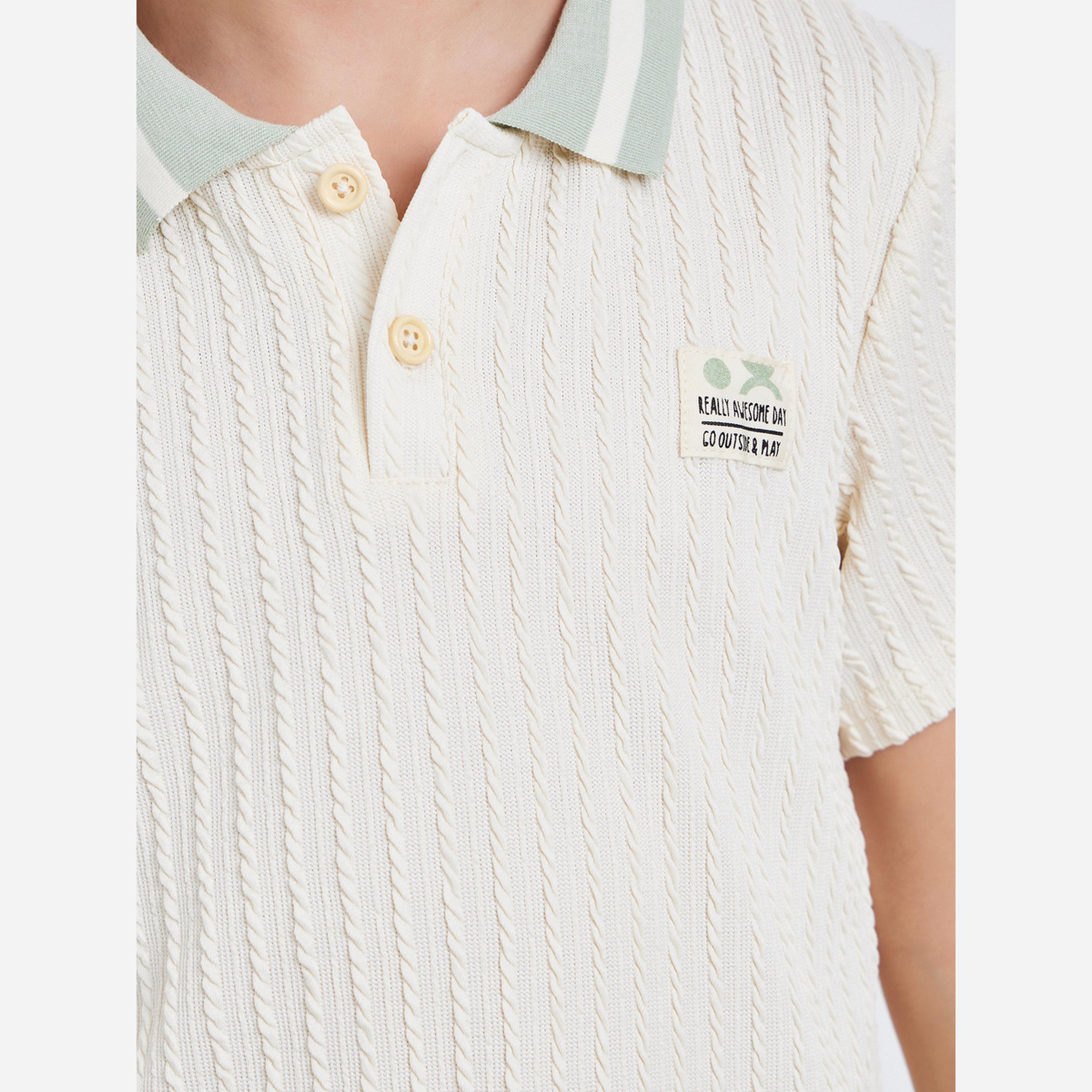 Styli Teens Textured Polo T-Shirt and Woven Shorts Set-boys-clothing-setsandcoords-image-3