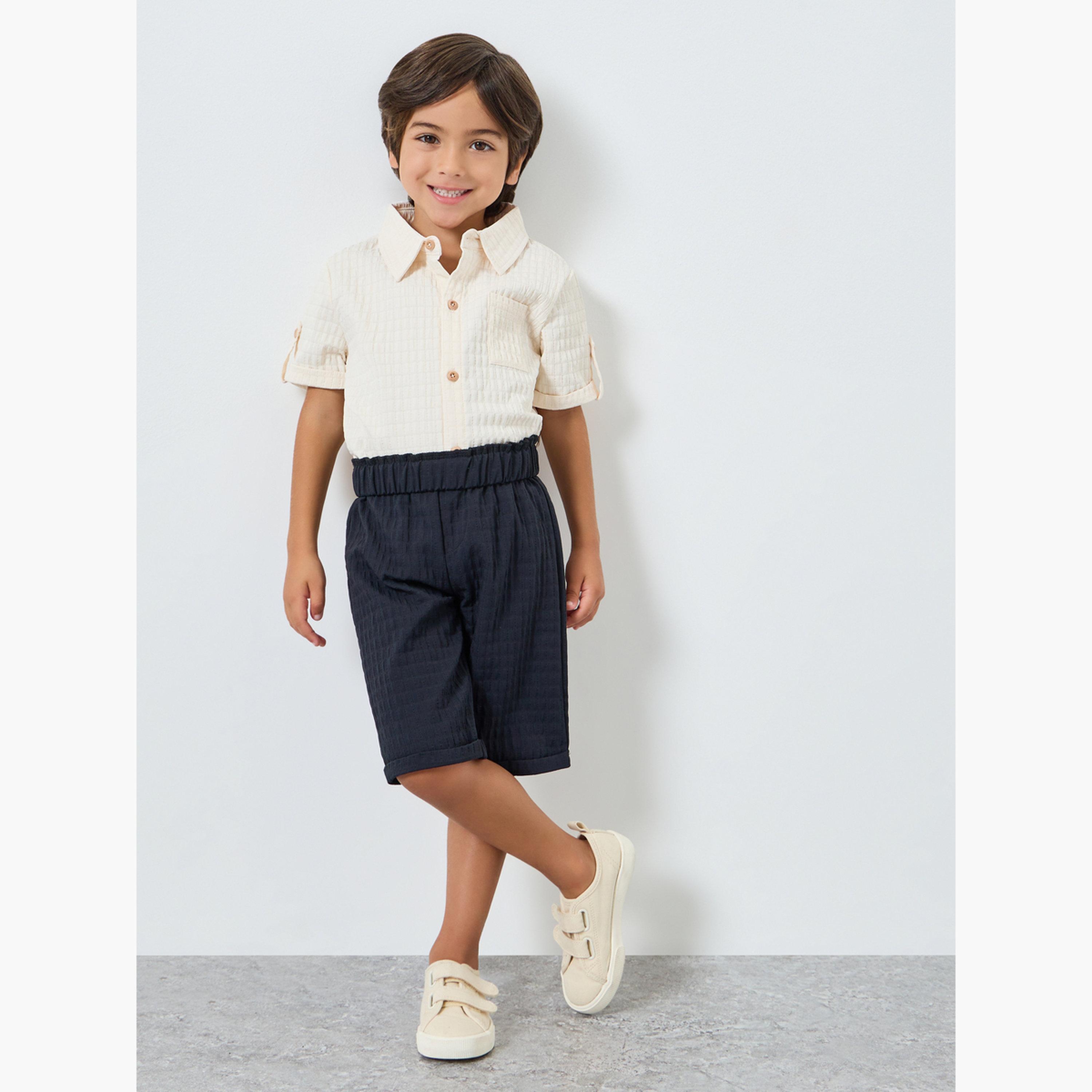 Styli Boys Textured Collared Shirt and Shorts Set-boys-clothing-setsandcoords-image-1