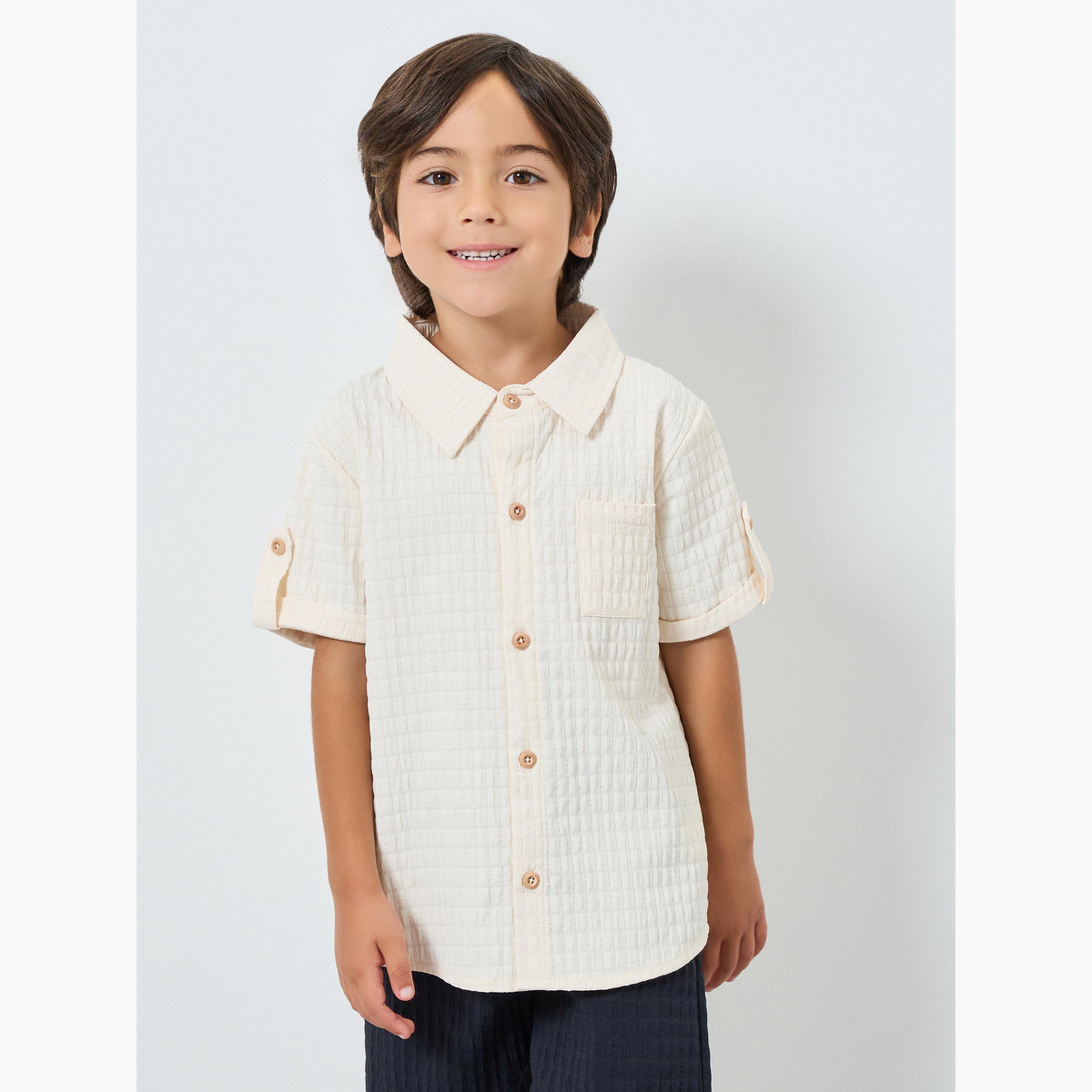 Styli Boys Textured Collared Shirt and Shorts Set-boys-clothing-setsandcoords-image-2