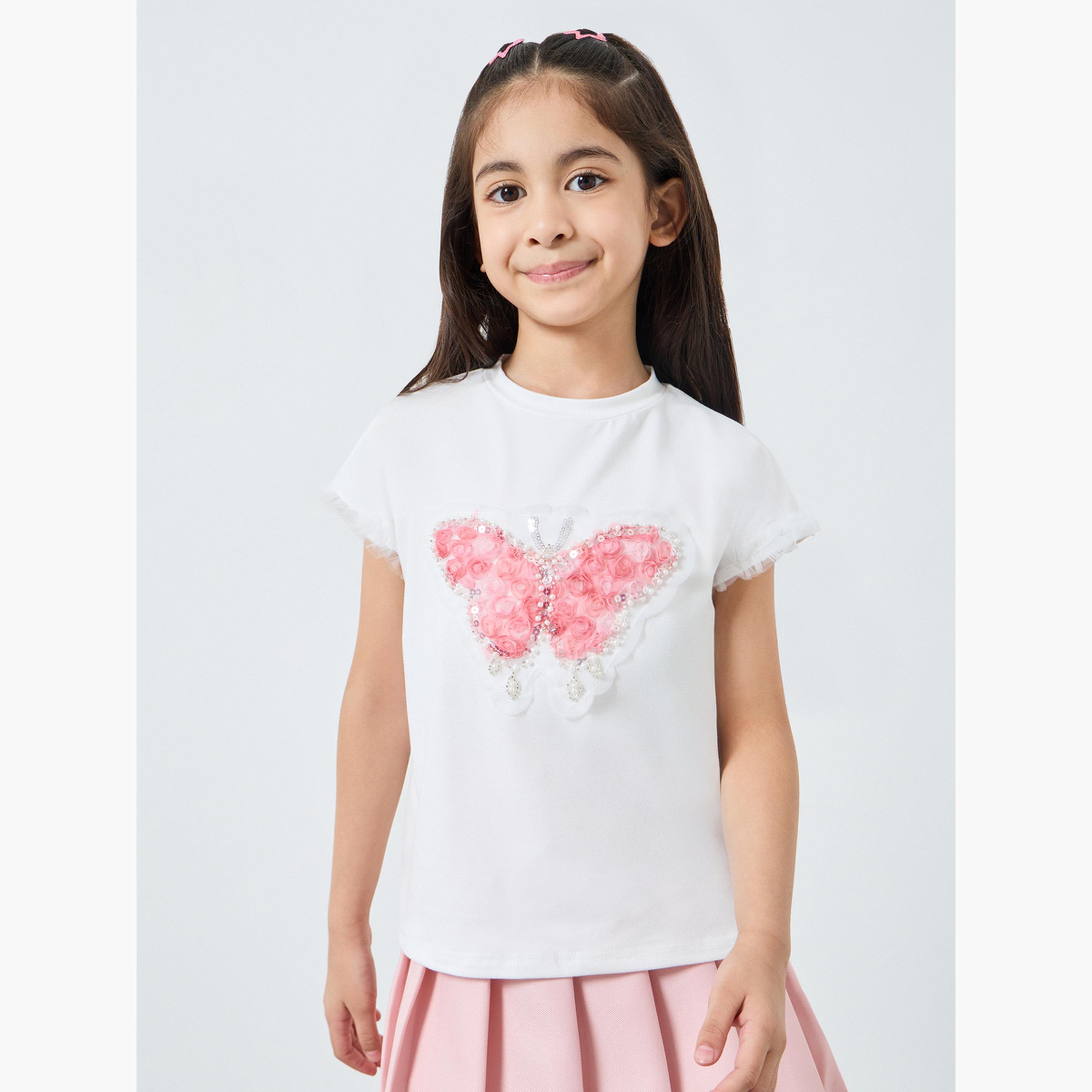 تيشيرت بتطريز فراشة بارز-girls-clothing-tshirts-image-1