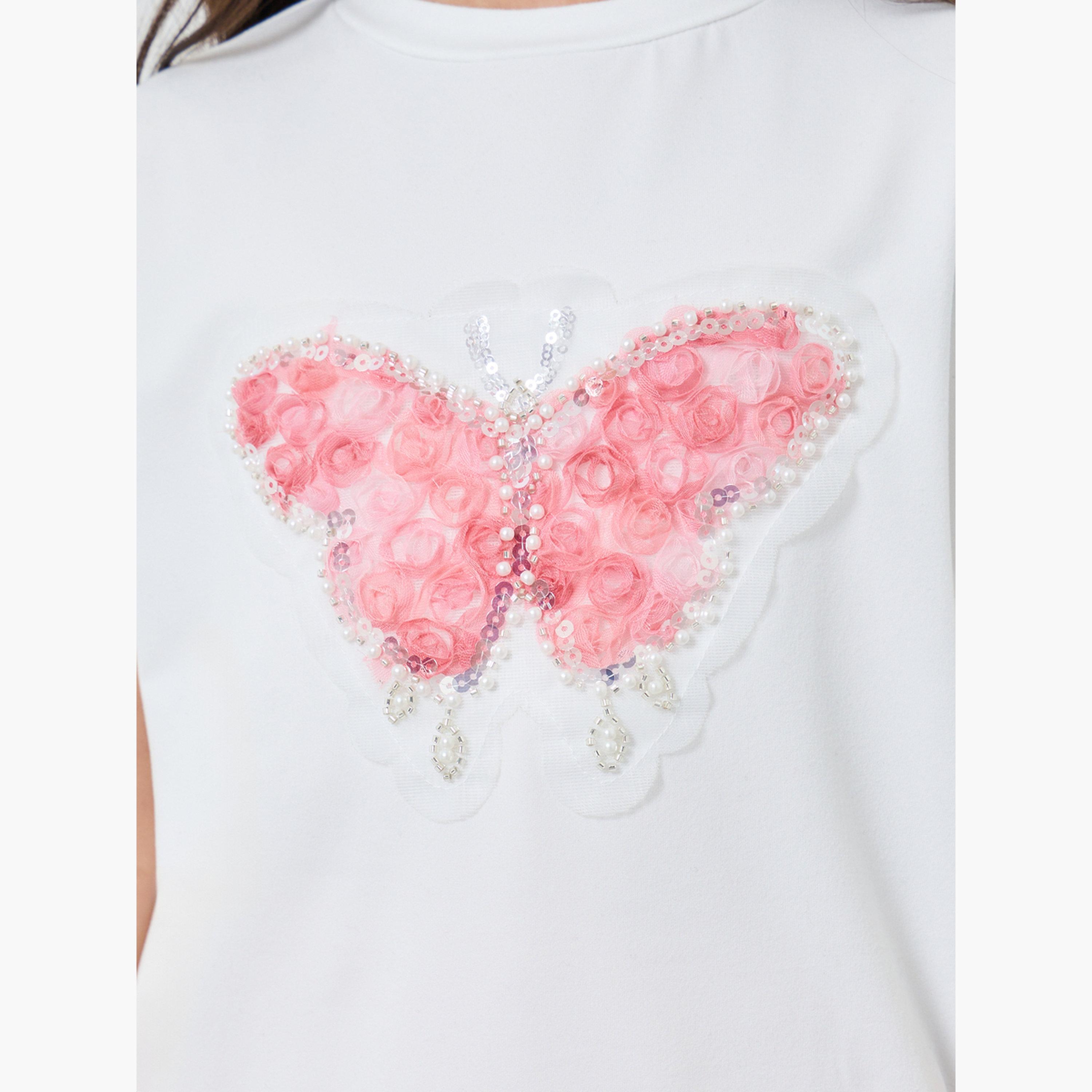 تيشيرت بتطريز فراشة بارز-girls-clothing-tshirts-image-4