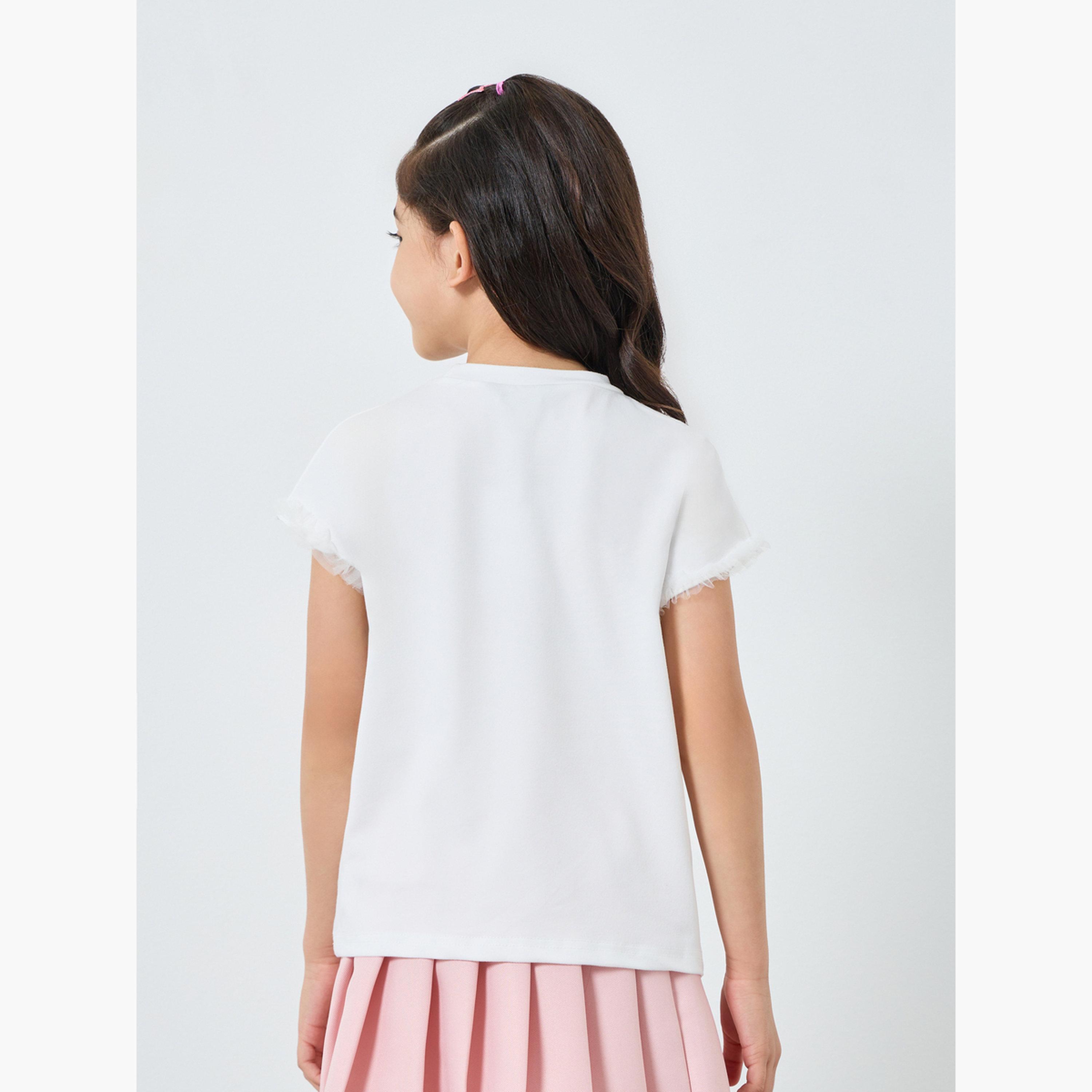 Styli Girls Off-White Butterfly Applique T-Shirt-girls-clothing-tshirts-image-5