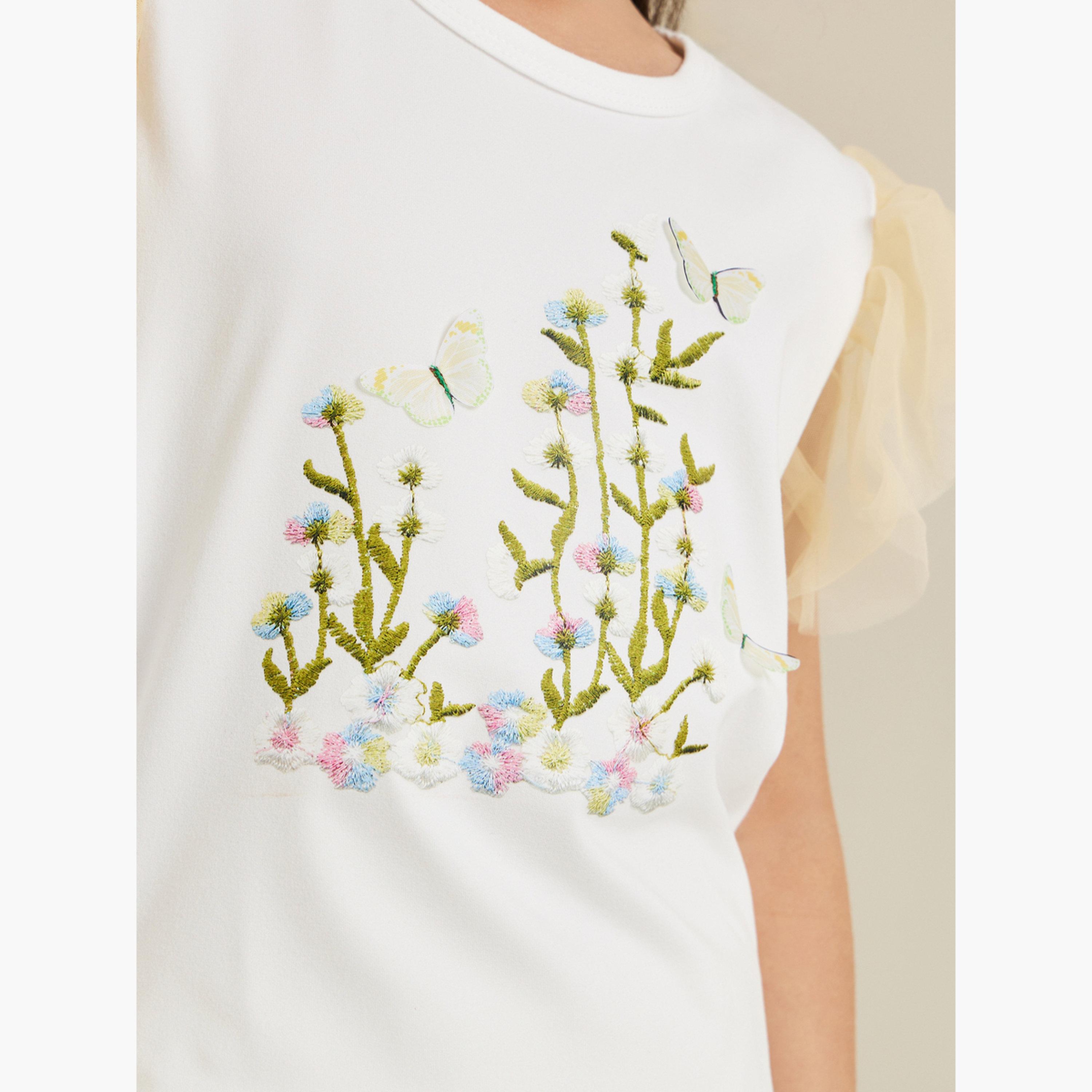 Styli Girls Embroidered T-shirt and Mesh Skirt Set-girls-clothing-setsandcoords-image-3