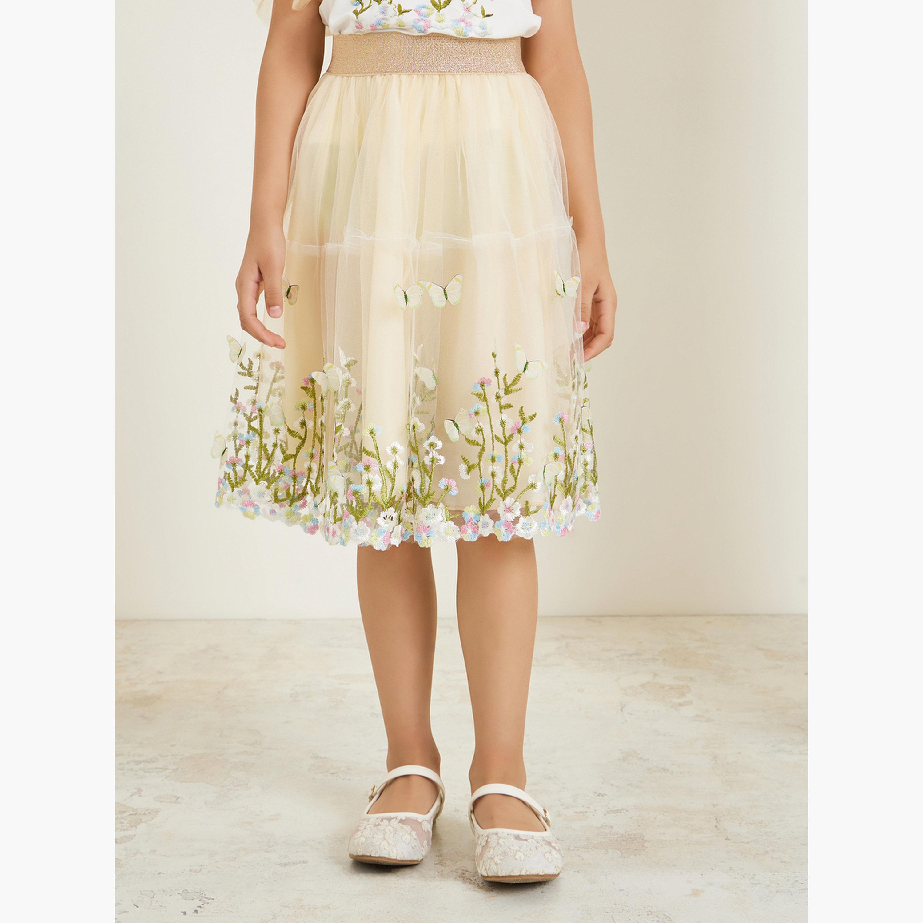 Styli Girls Embroidered T-shirt and Mesh Skirt Set-girls-clothing-setsandcoords-image-5