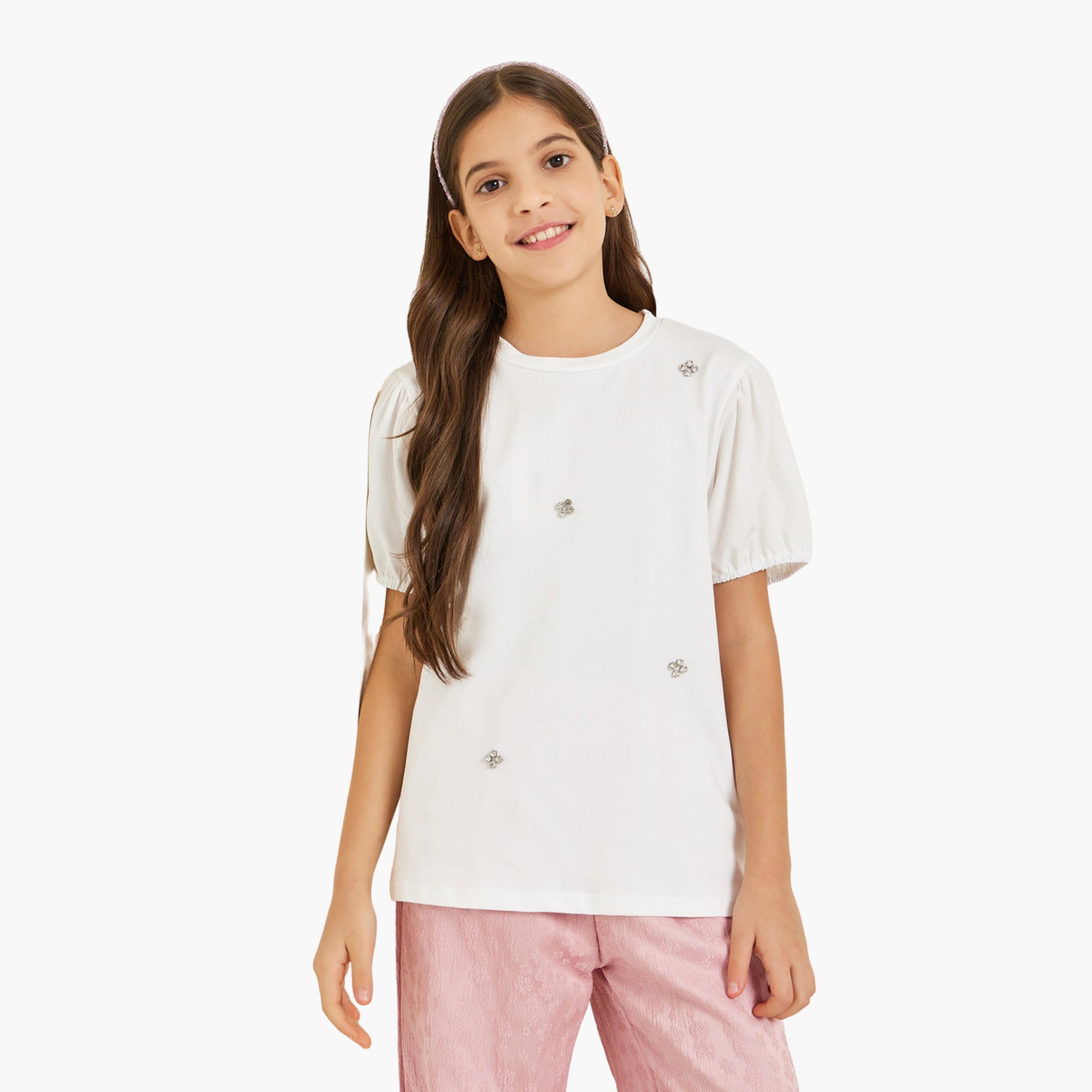 بلوزة مزينة بأكمام منفوخة-girls-clothing-blousesandshirts-image-1