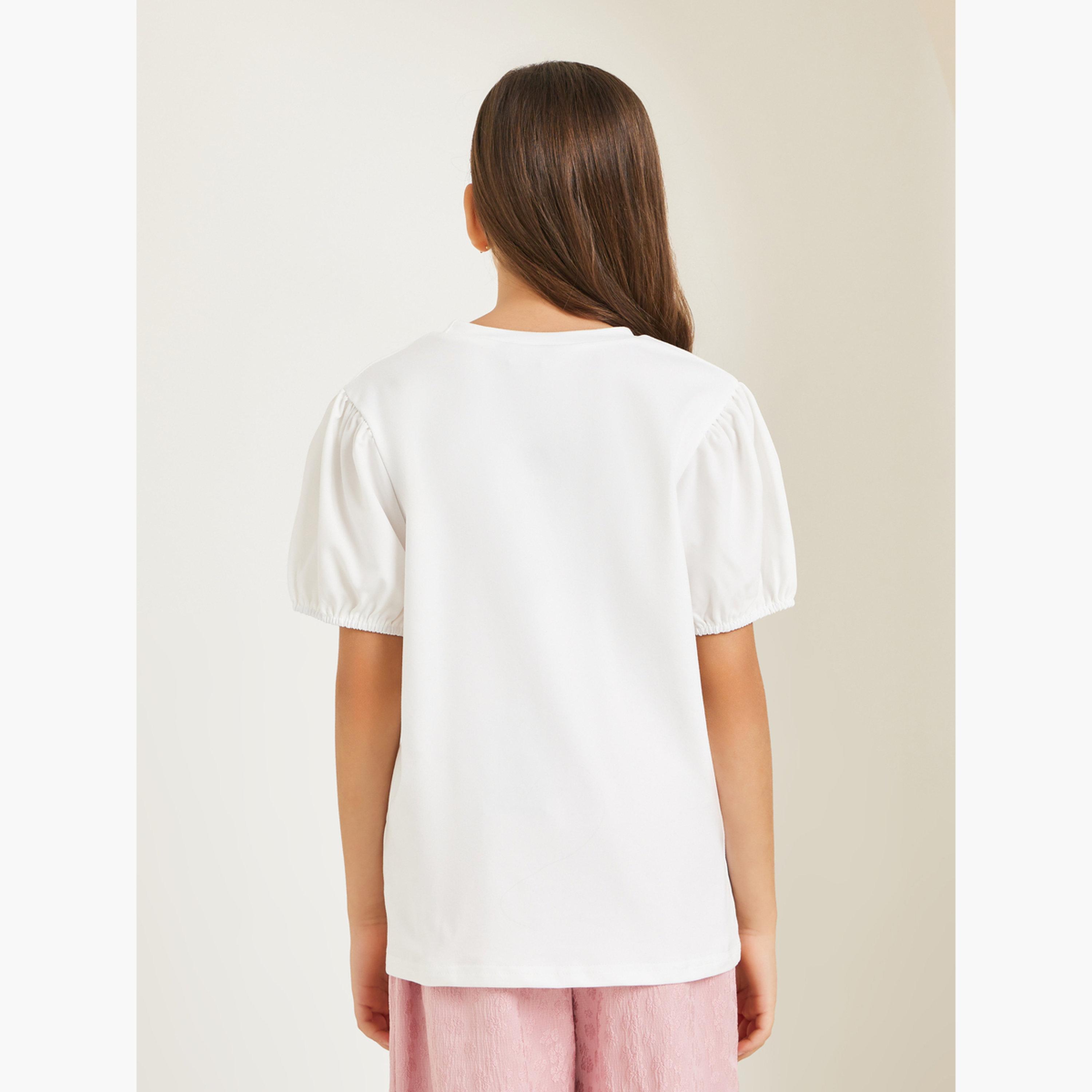 Styli Girls White Puff Sleeve Embellished Top-girls-clothing-blousesandshirts-image-4