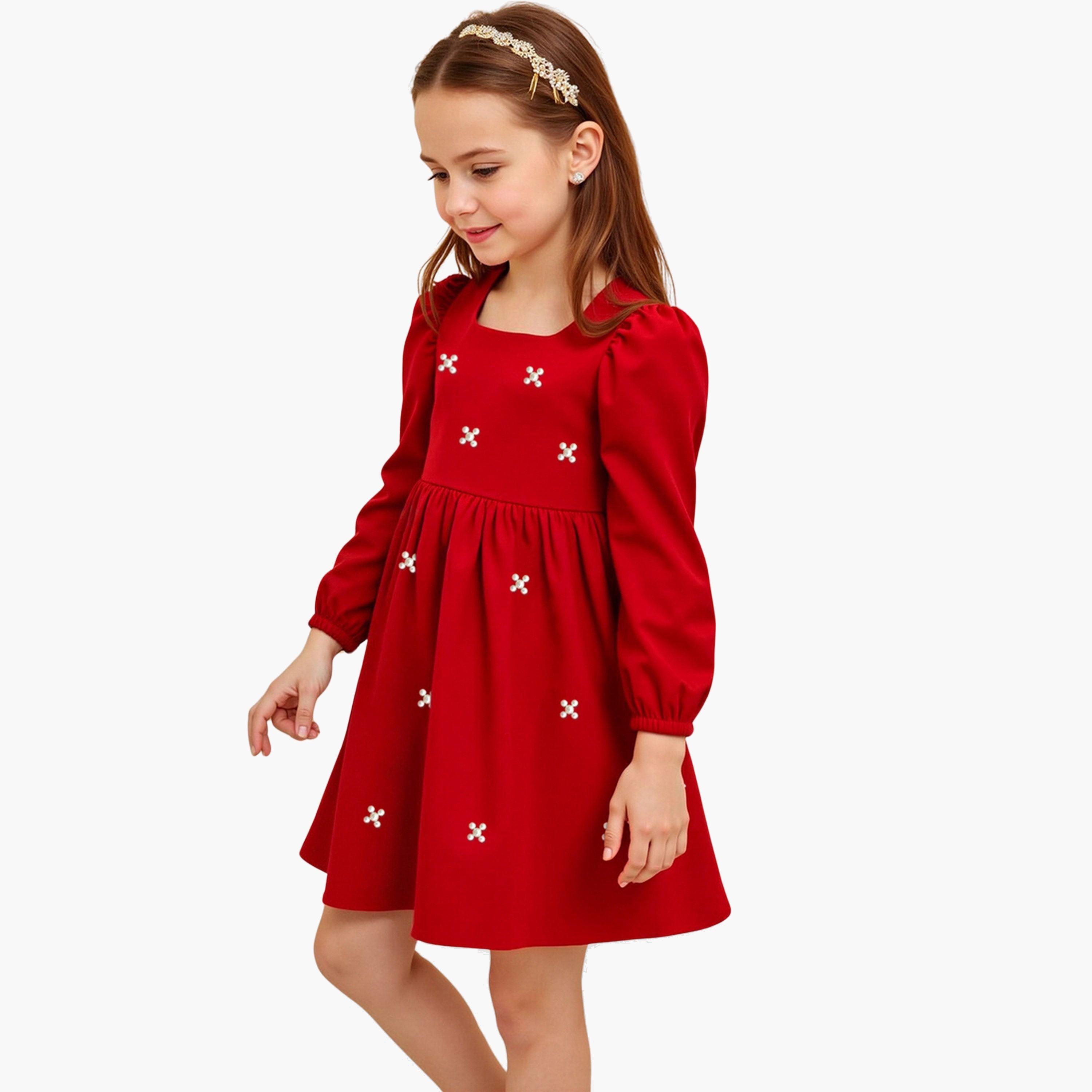 Take Two Embellished Square Neck Puff Sleeve Dress-girls-clothing-dressesandjumpsuits-image-1