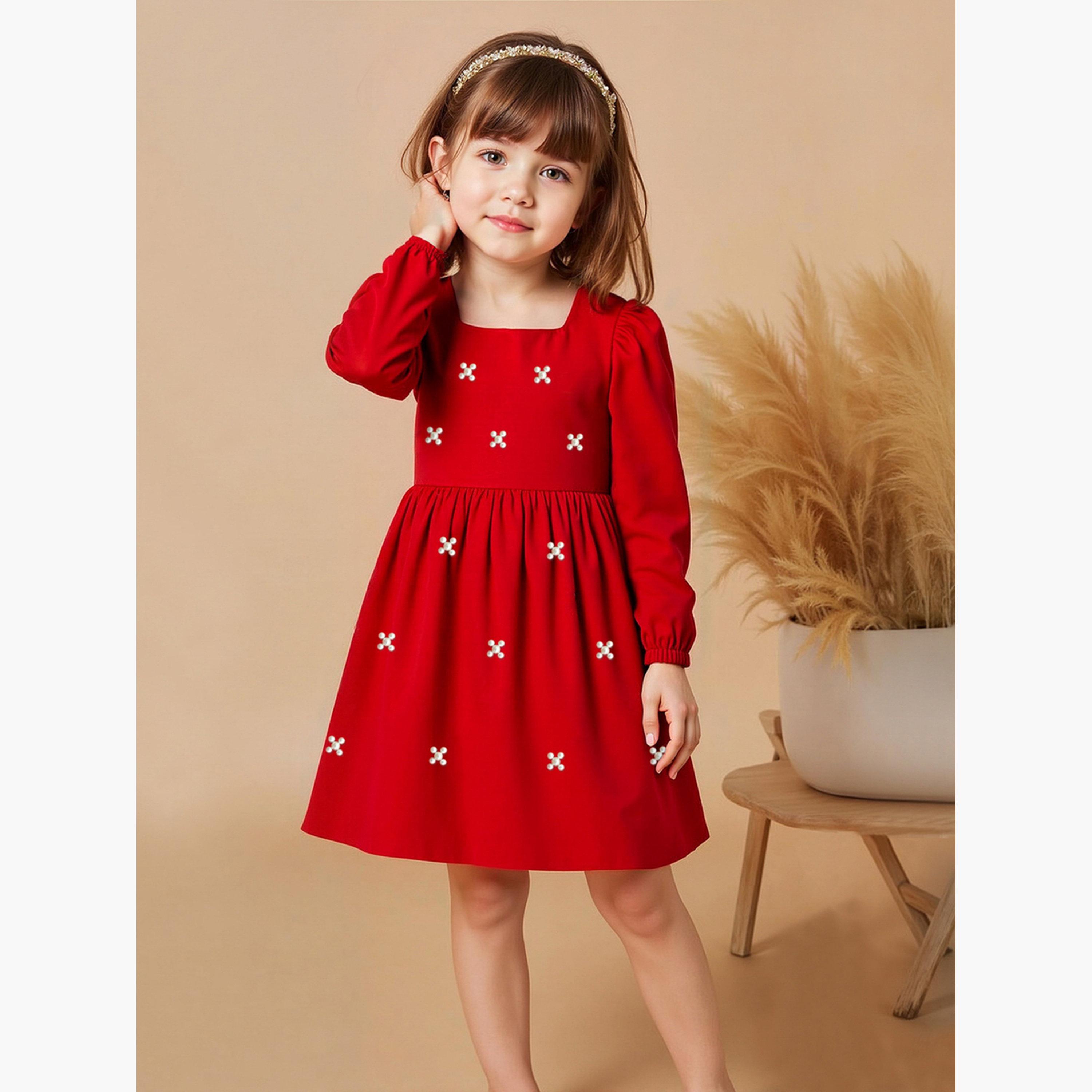 تيك تو - فستان مزين بفتحة رقبة مربعة وأكمام منتفخة-girls-clothing-dressesandjumpsuits-image-2