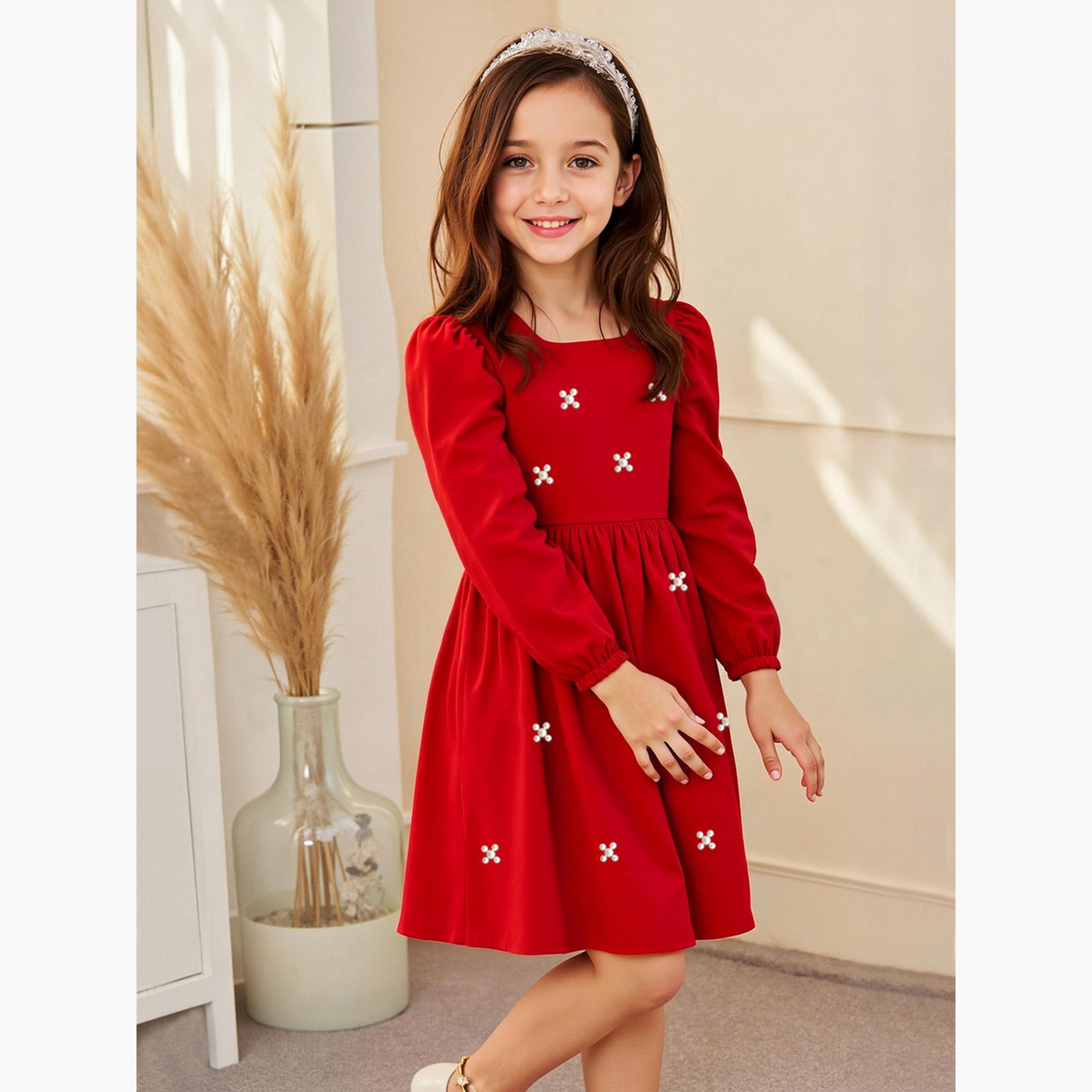 Take Two Embellished Square Neck Puff Sleeve Dress-girls-clothing-dressesandjumpsuits-image-3