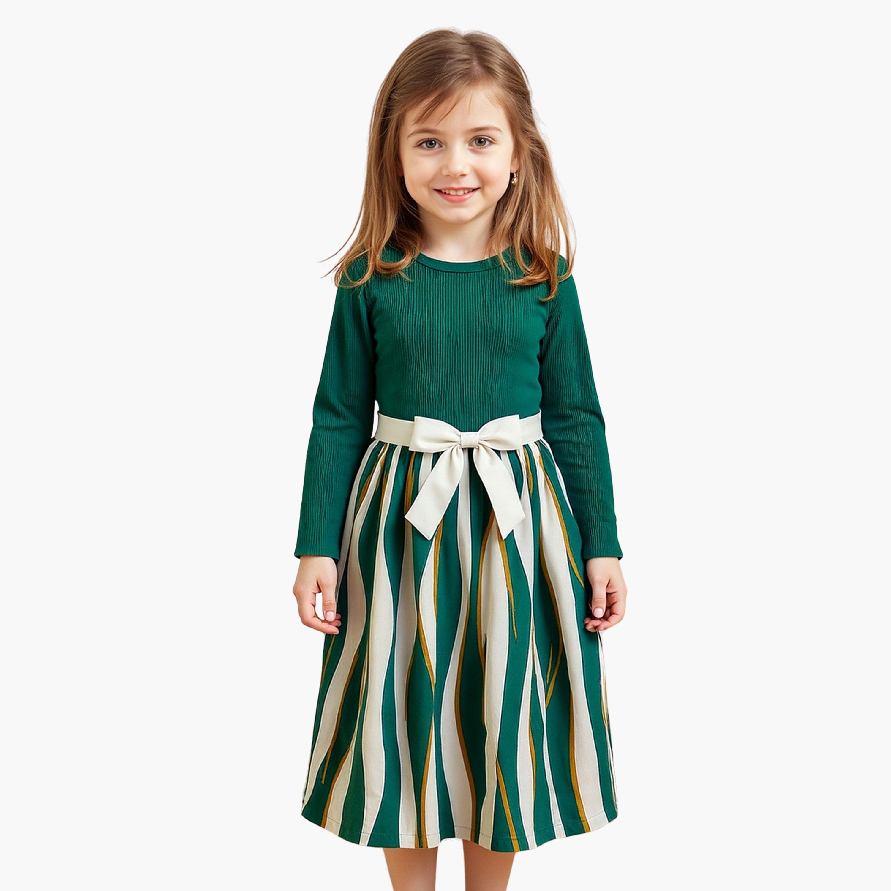 تيك تو - فستان مخطط محبوك مزين بفيونكة-girls-clothing-dressesandjumpsuits-image-1