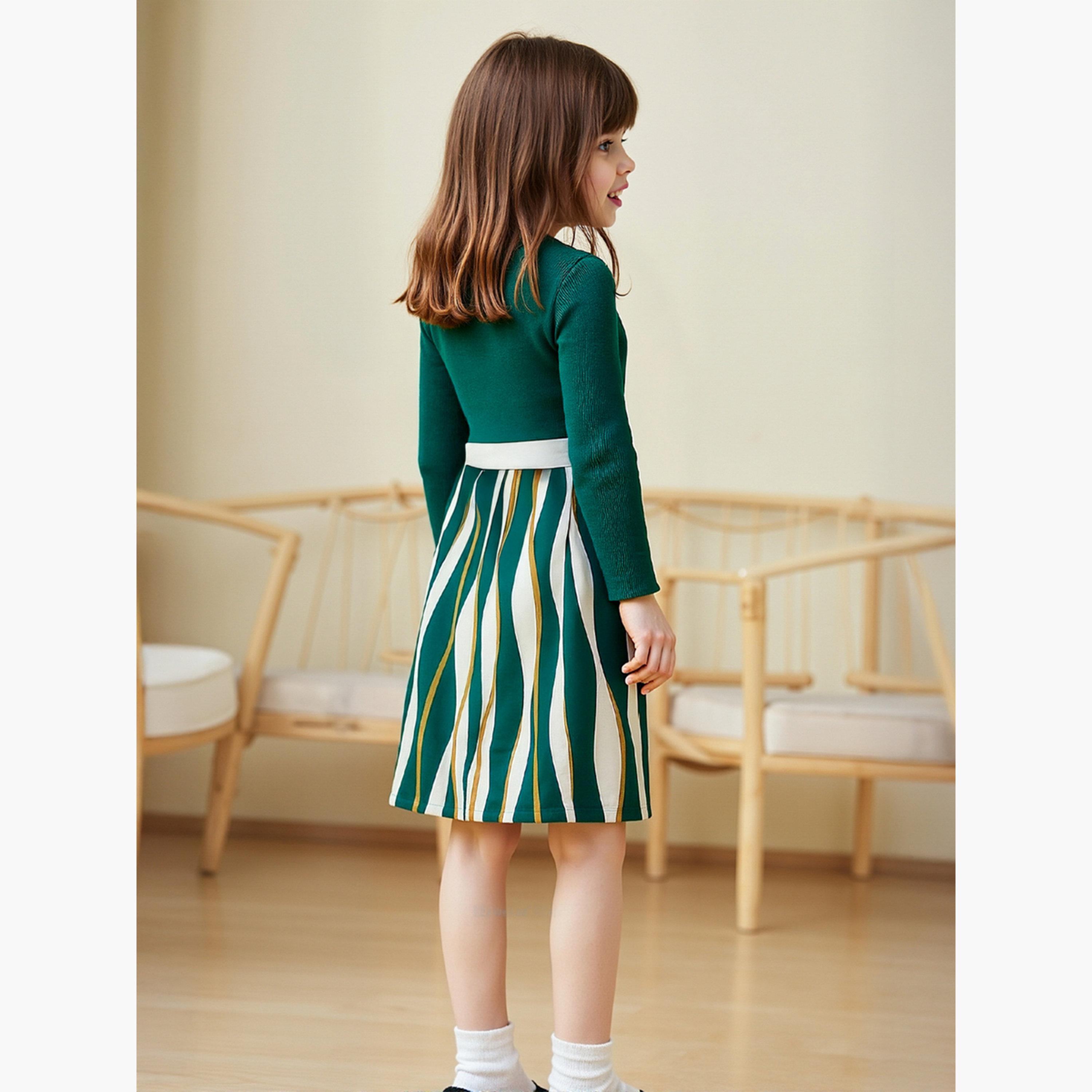 تيك تو - فستان مخطط محبوك مزين بفيونكة-girls-clothing-dressesandjumpsuits-image-2