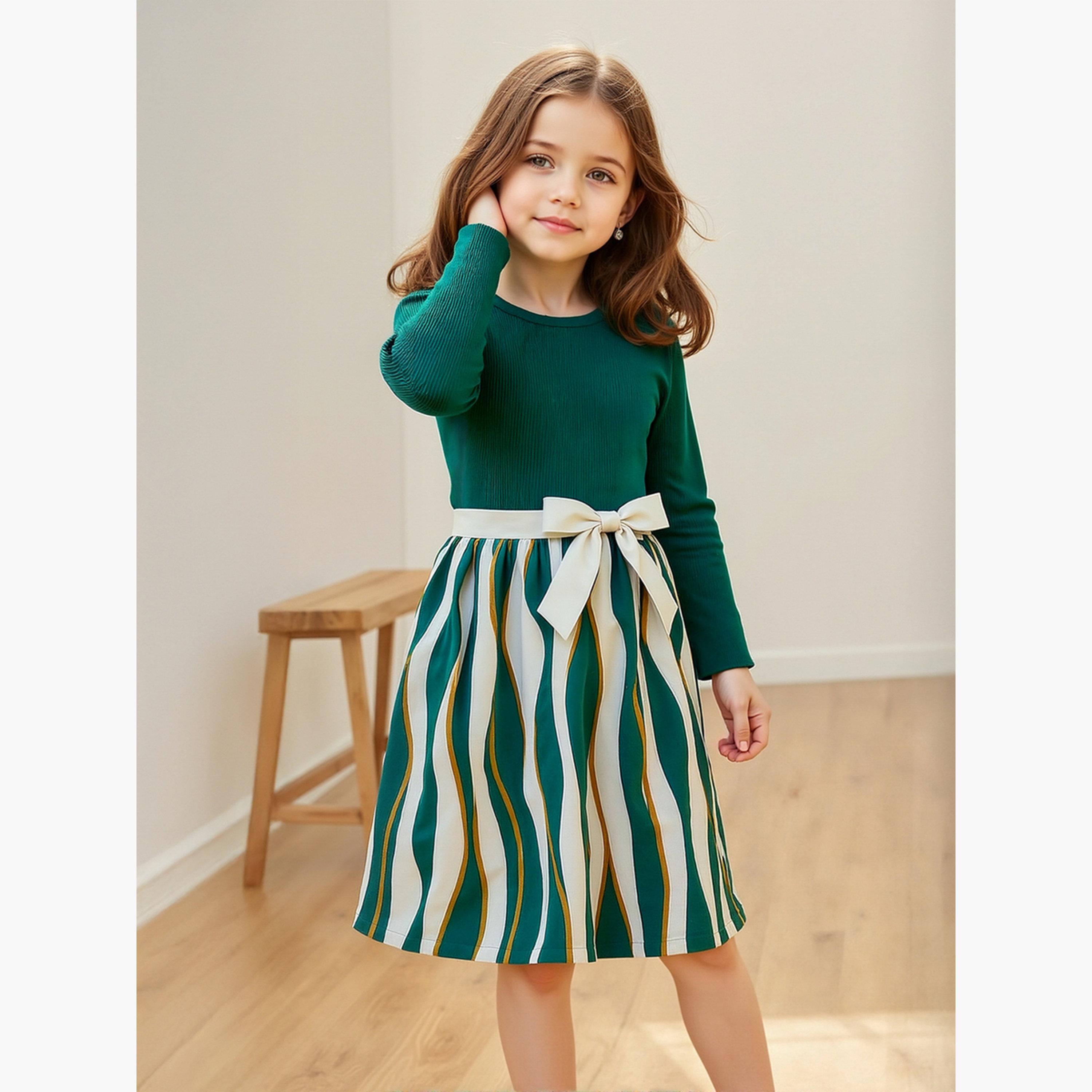 تيك تو - فستان مخطط محبوك مزين بفيونكة-girls-clothing-dressesandjumpsuits-image-3