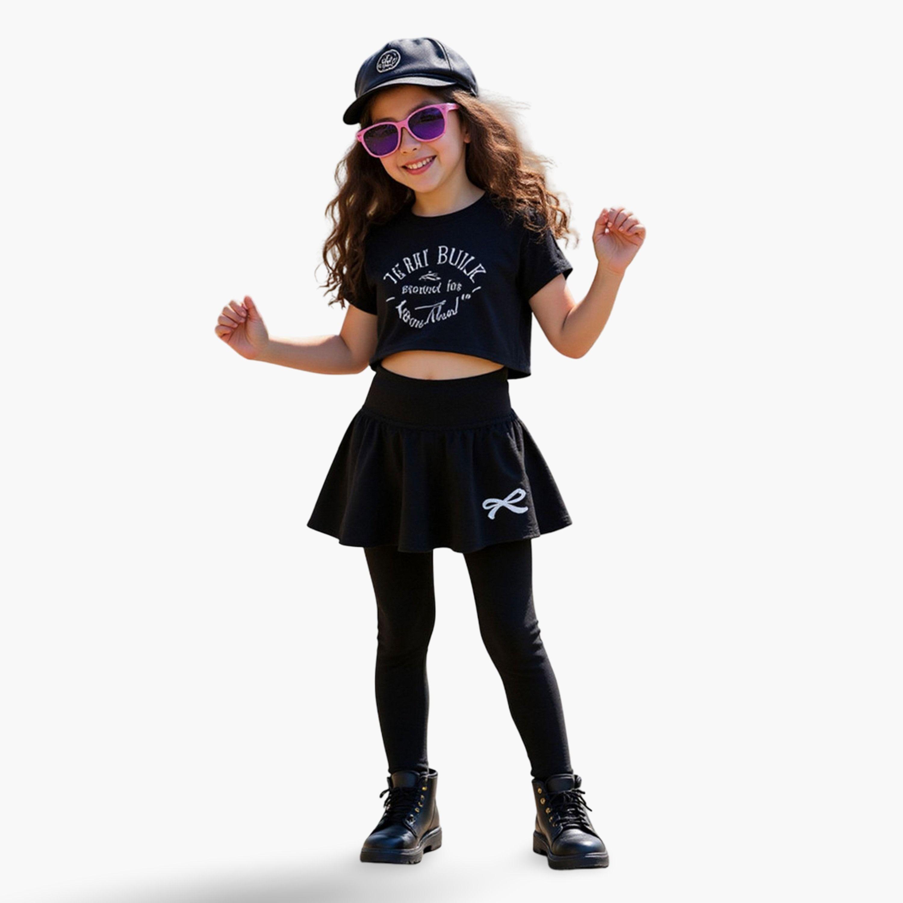 Take Two Solid Bow Printed Skirt with Leggings Set-girls-clothing-schoolwear-bottoms-skirt-image-3
