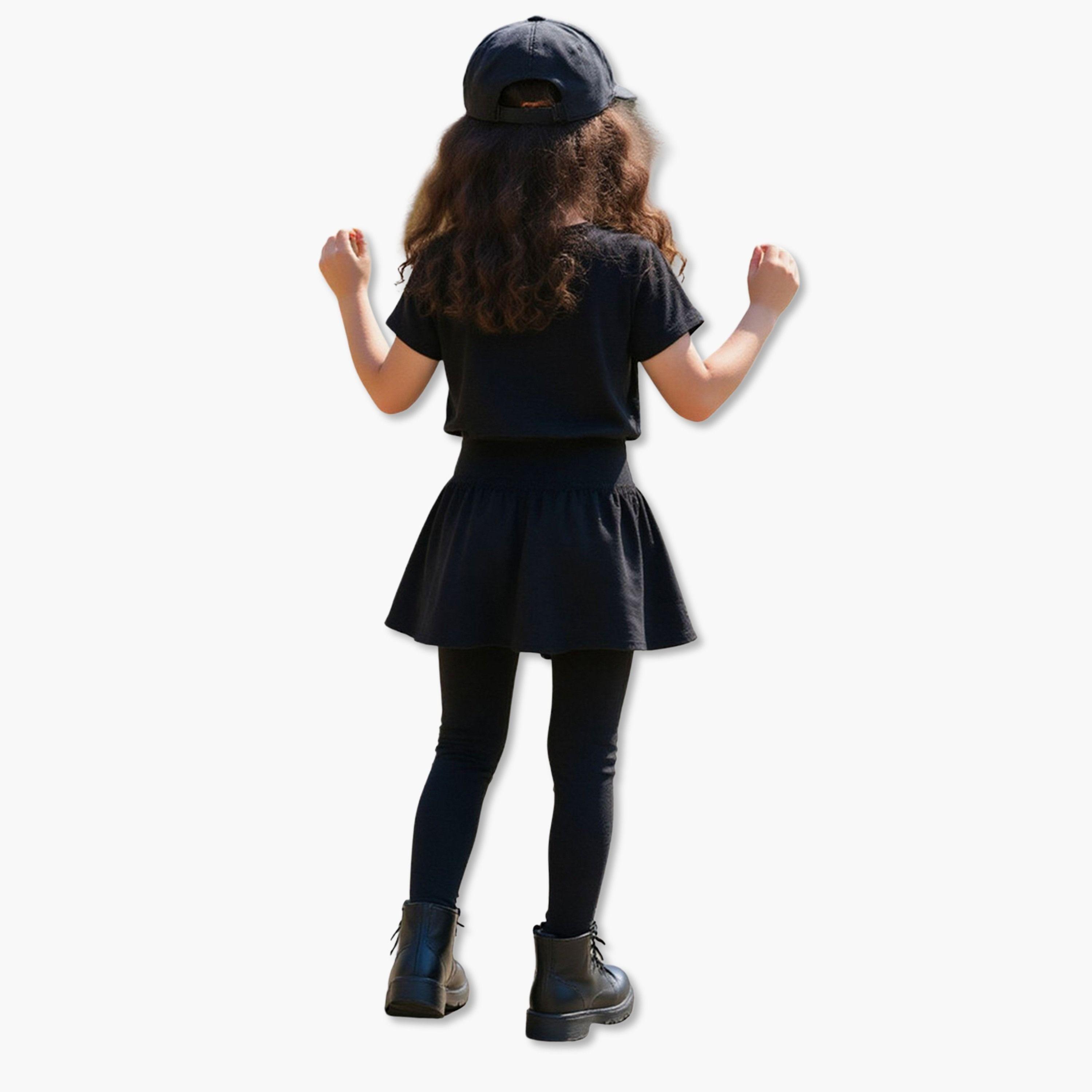 Take Two Solid Bow Printed Skirt with Leggings Set-girls-clothing-schoolwear-bottoms-skirt-image-5