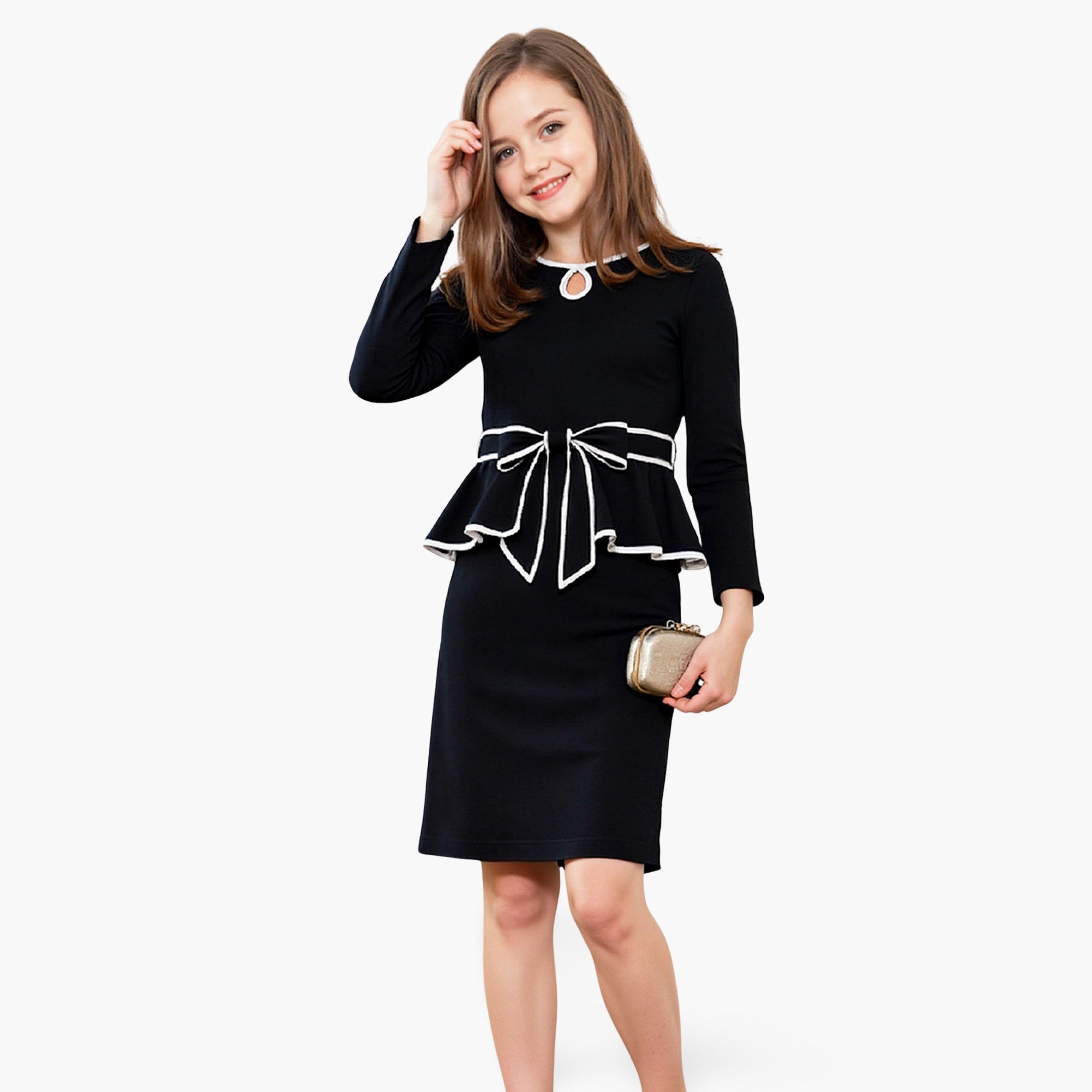 تيك تو - فستان تصميم رقبة مفتوحة وفيونكة بتفاصيل ملونة-girls-clothing-dressesandjumpsuits-image-1