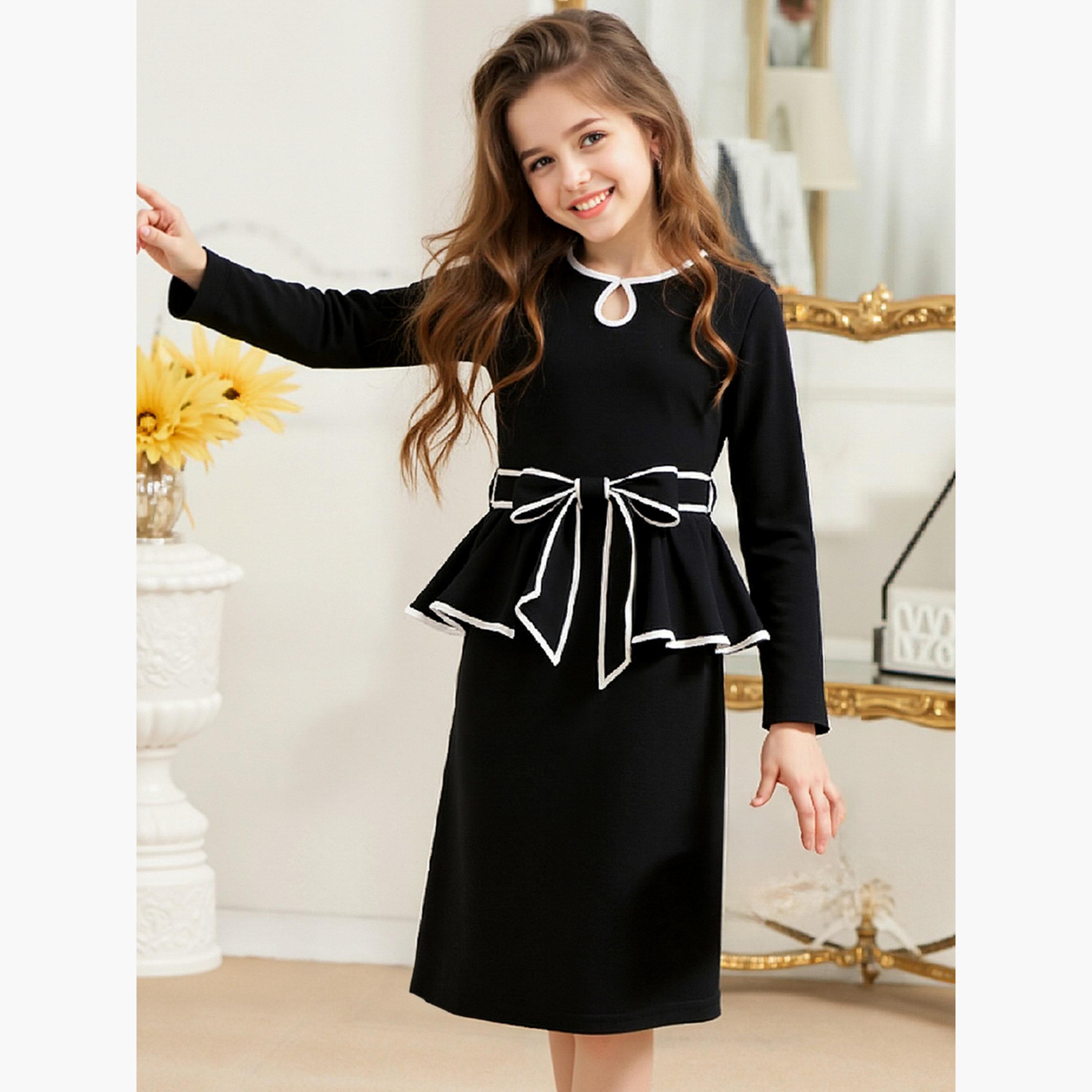 تيك تو - فستان تصميم رقبة مفتوحة وفيونكة بتفاصيل ملونة-girls-clothing-dressesandjumpsuits-image-3