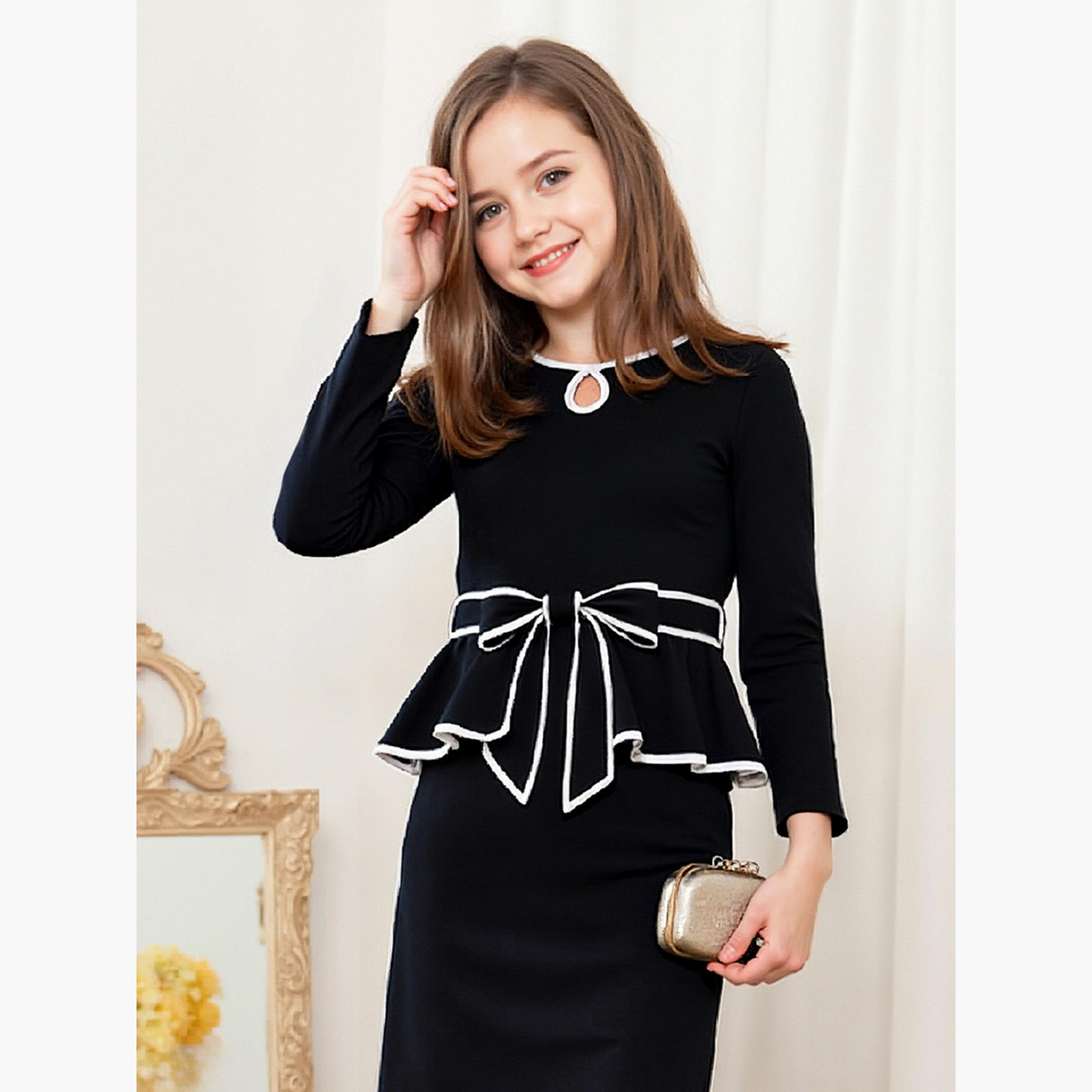تيك تو - فستان تصميم رقبة مفتوحة وفيونكة بتفاصيل ملونة-girls-clothing-dressesandjumpsuits-image-5