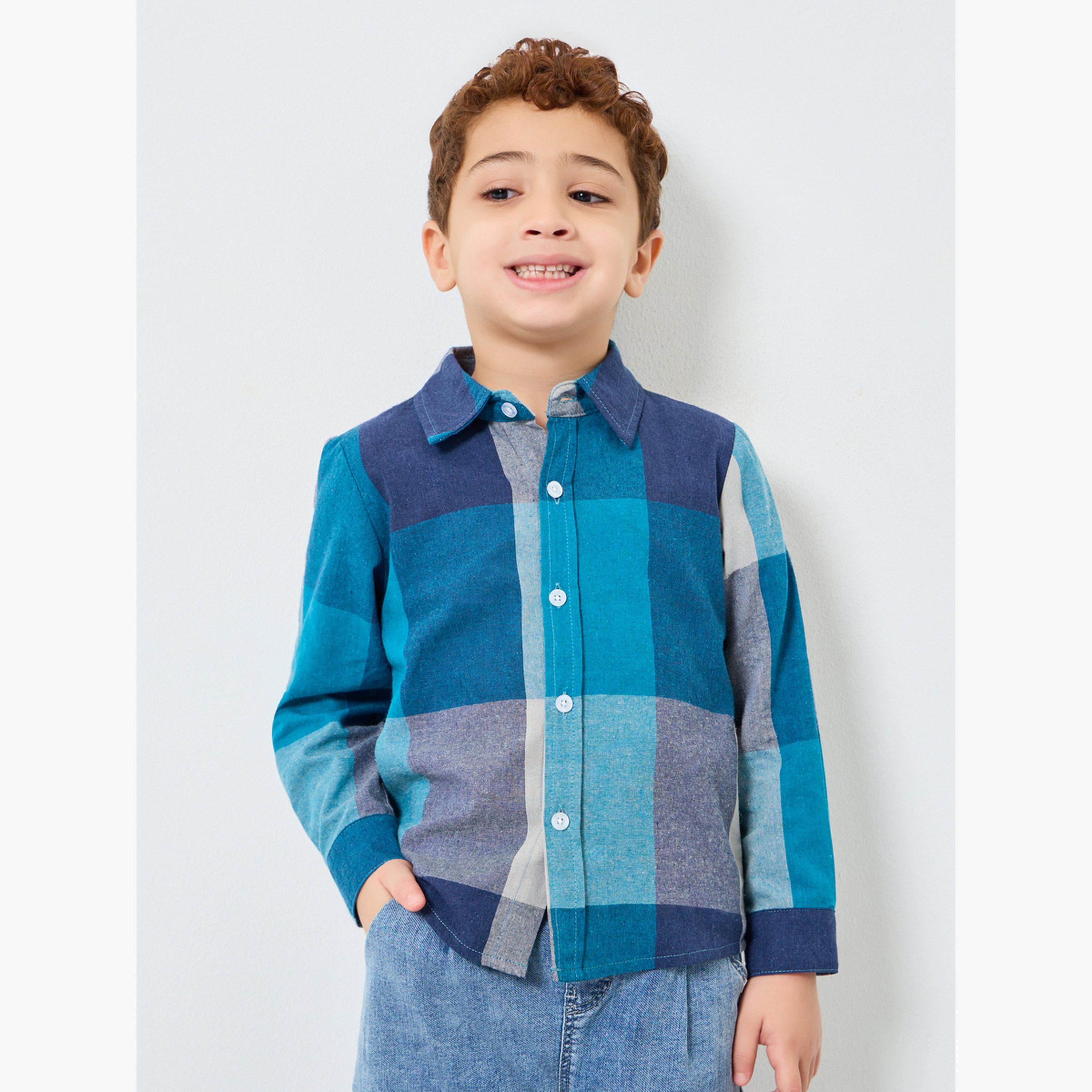 قميص بأكمام طويلة بنقشة مربعات-boys-clothing-shirts-image-1