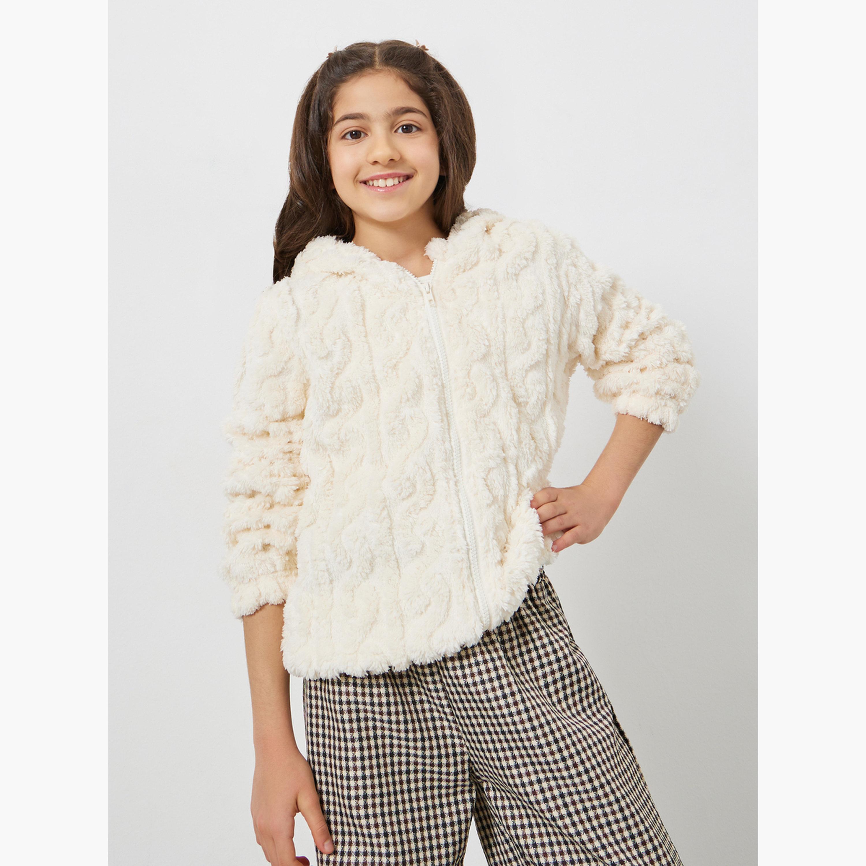 ستايلي - جاكيت بناتي أبيض عاجي بسحاب-girls-clothing-winterwear-jacketsandcoats-image-2