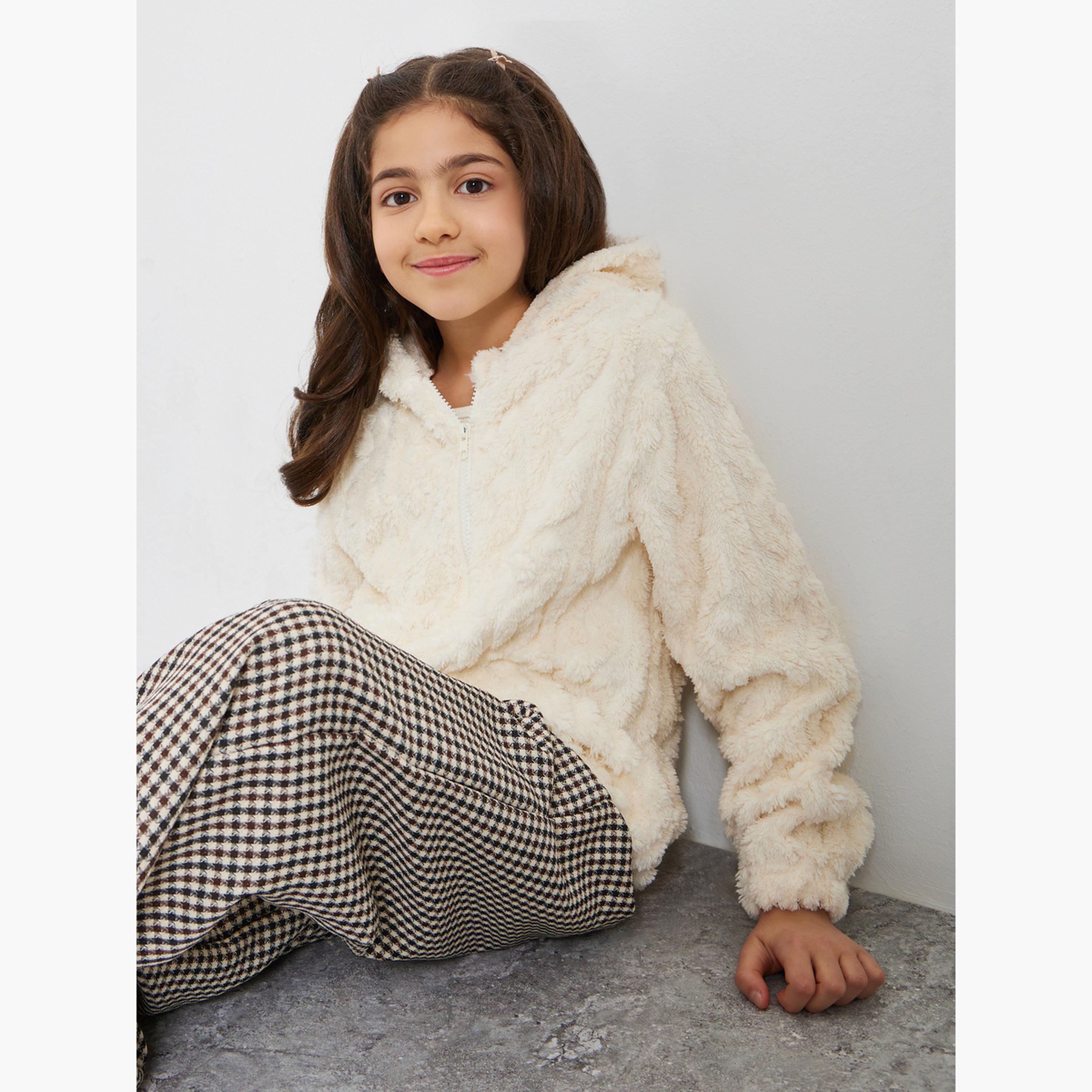 Styli Girls Off-White Fuzzy Zip-Up Jacket-girls-clothing-winterwear-jacketsandcoats-image-3