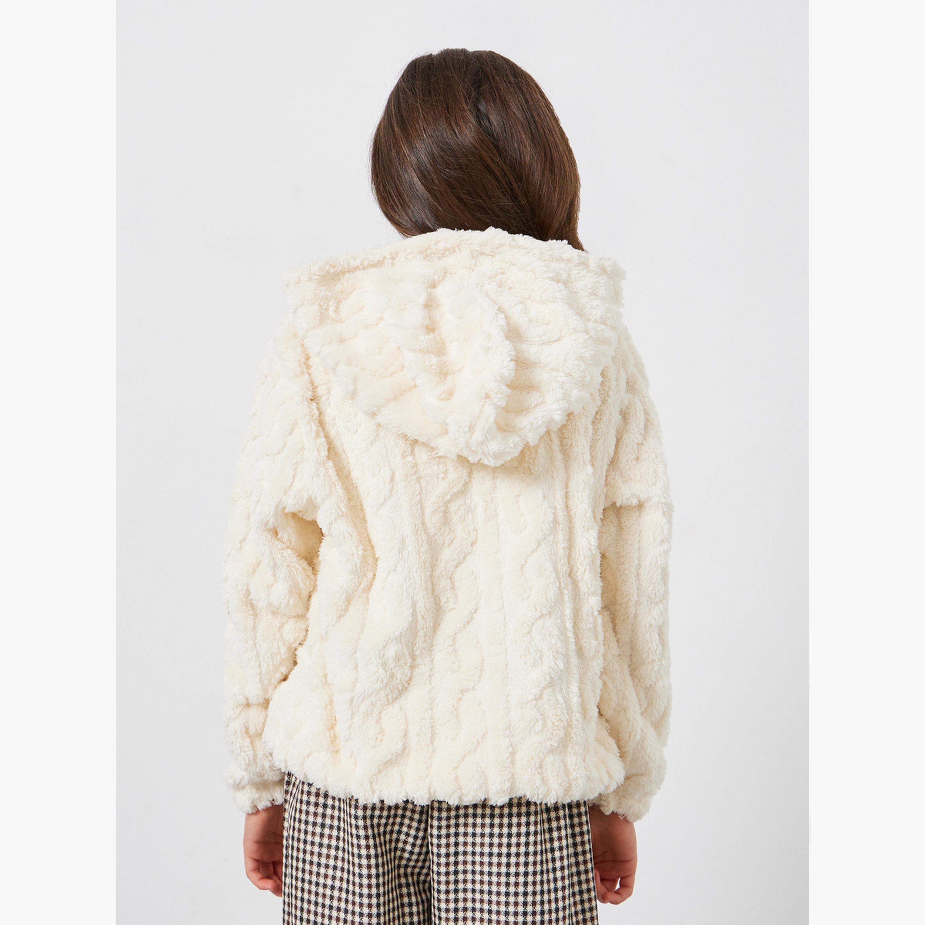 Styli Girls Off-White Fuzzy Zip-Up Jacket-girls-clothing-winterwear-jacketsandcoats-image-4