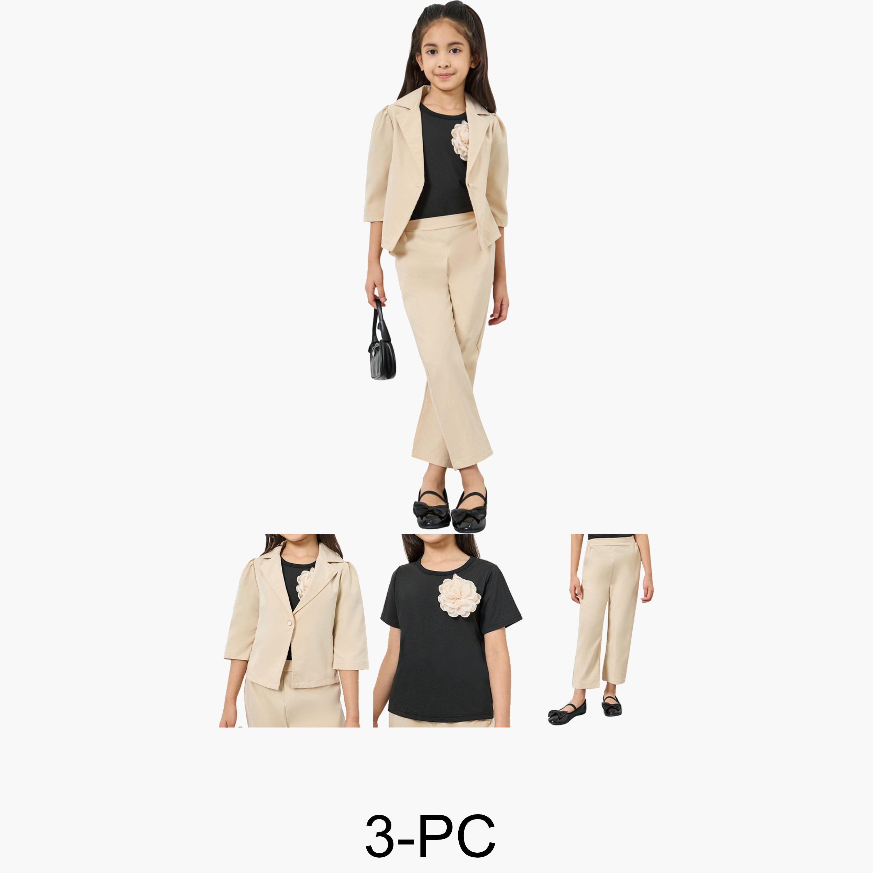 طقم من بليزر وتيشيرت منمق وبنطال-girls-clothing-setsandcoords-image-1