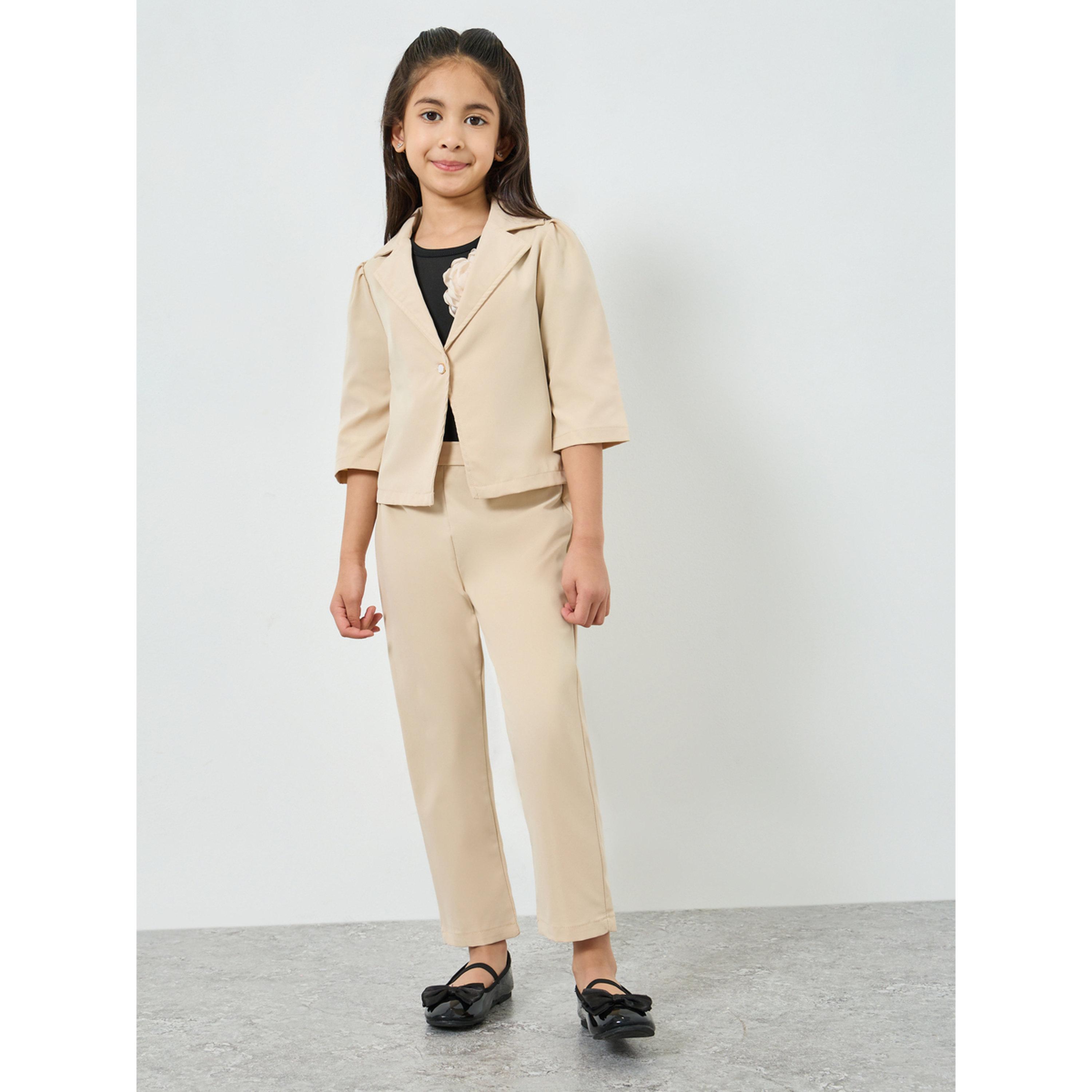 Styli Girls Beige Blazer with Embellished T-Shirt and Pants Set-girls-clothing-setsandcoords-image-5