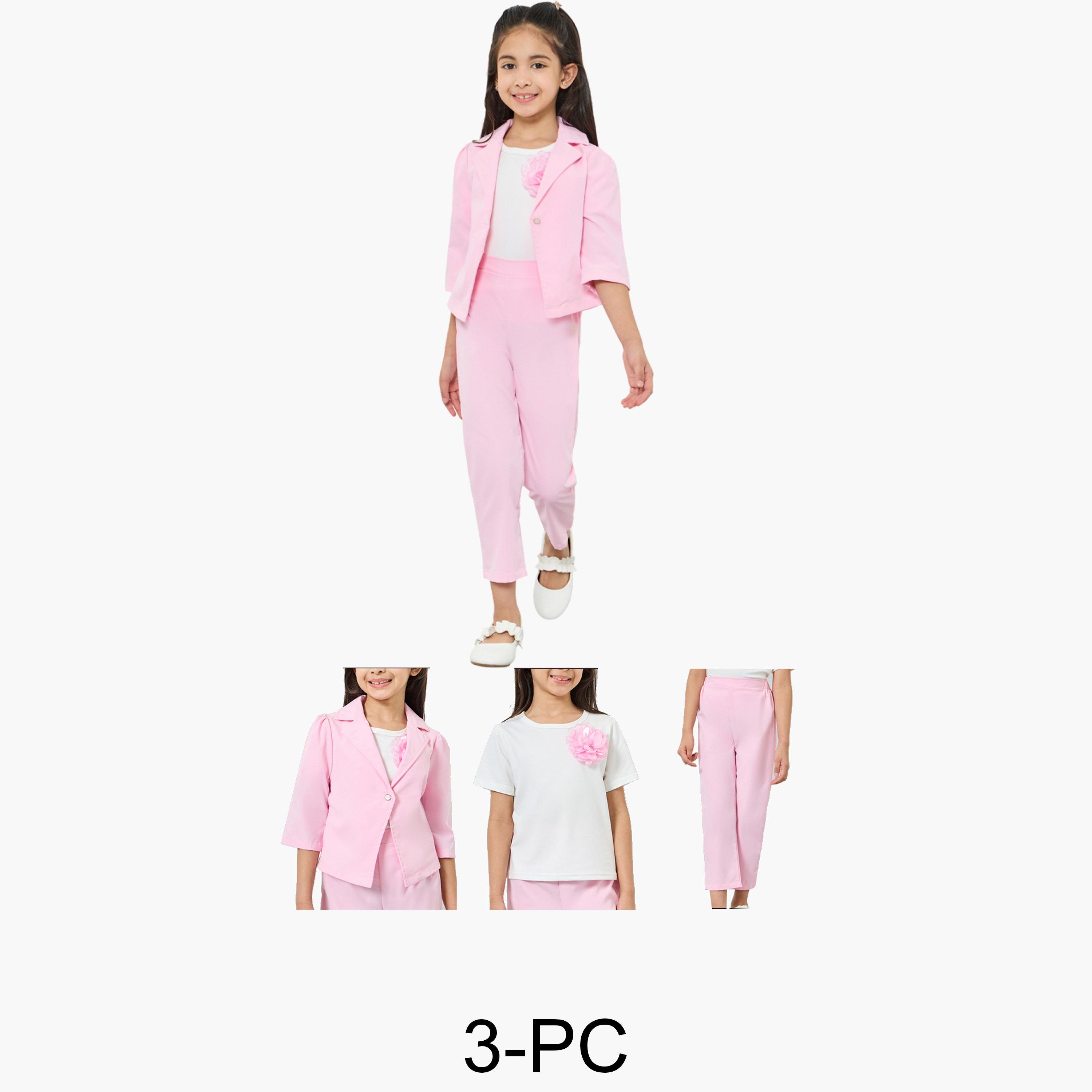 طقم من بليزر وتيشيرت منمق وبنطال-girls-clothing-setsandcoords-image-1