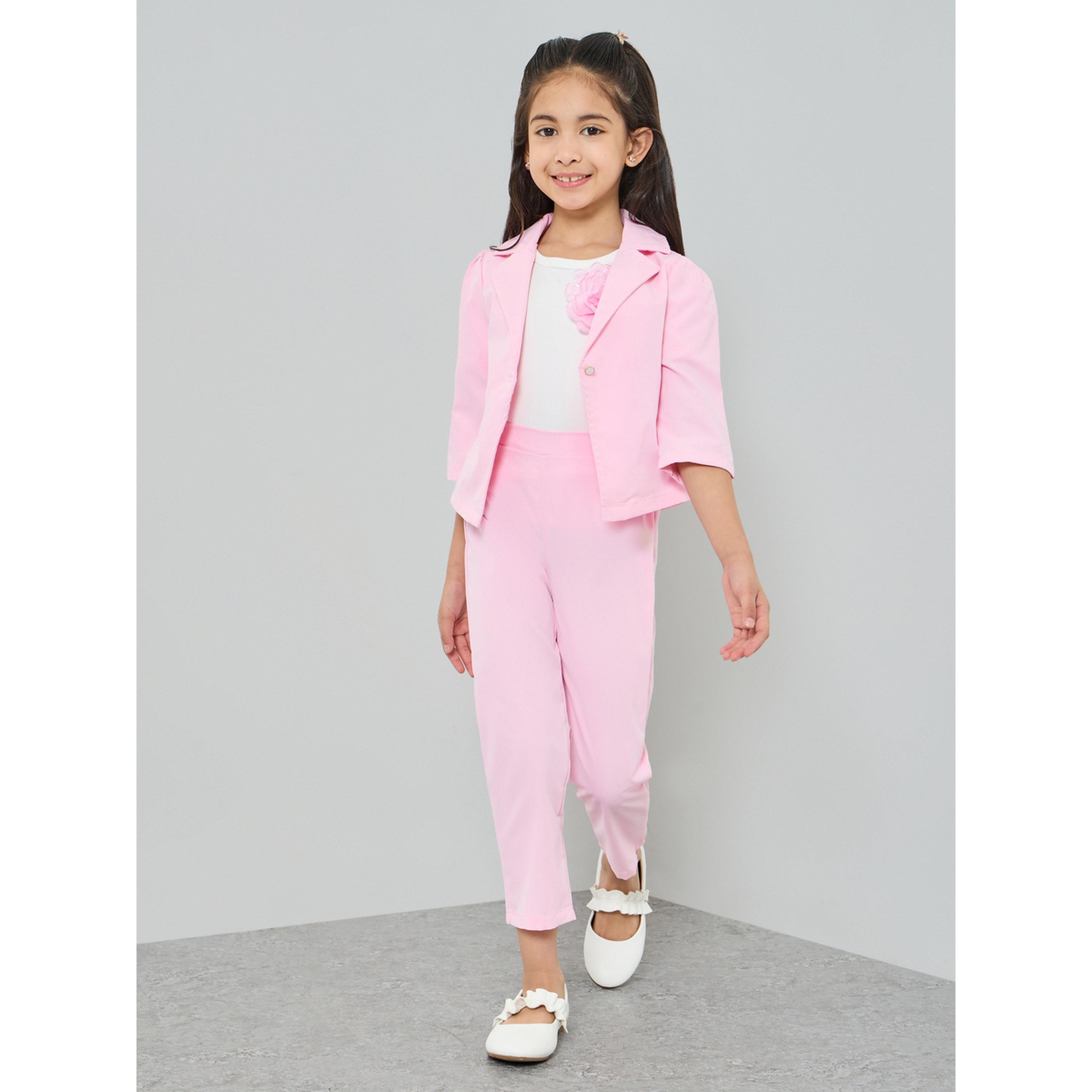 Styli Girls Pink Blazer with Embellished T-Shirt and Pants Set-girls-clothing-setsandcoords-image-3