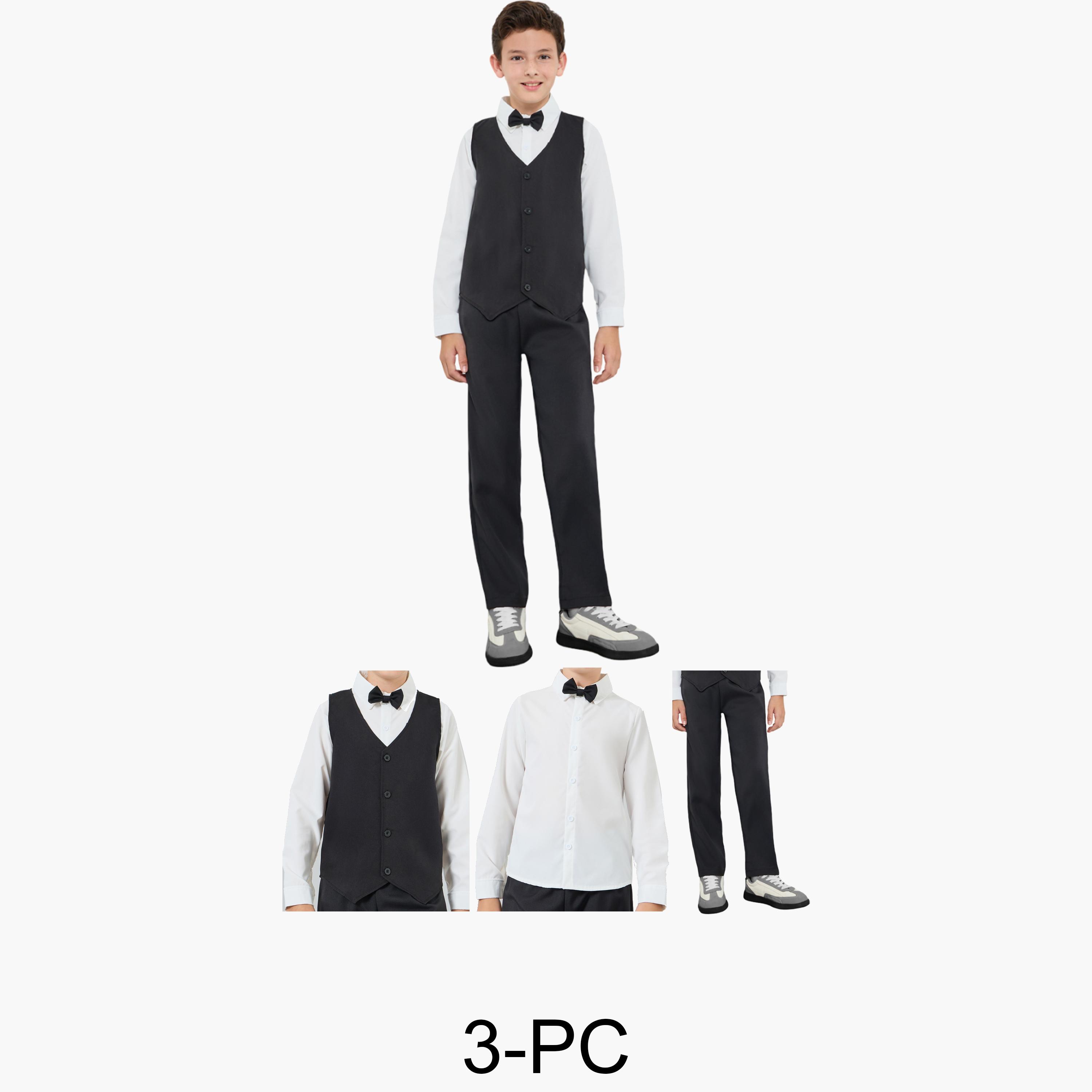 مجموعة من قميص أبيض وبنطال أسود وصديري بفيونكة-boys-clothing-setsandcoords-image-1