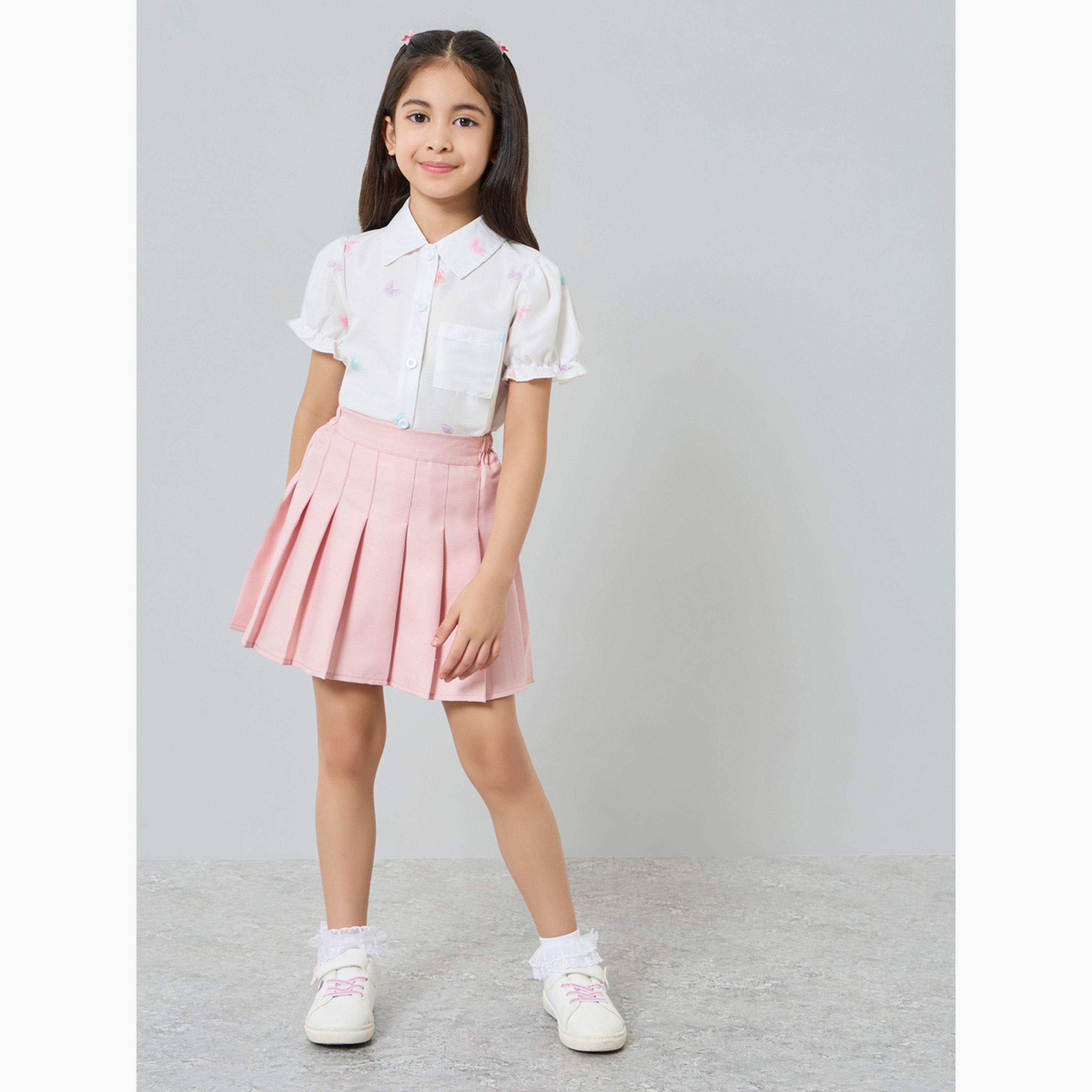 بلوزة بأكمام منفوخة وطبعات فيونكة مع أزرار-girls-clothing-blousesandshirts-image-2