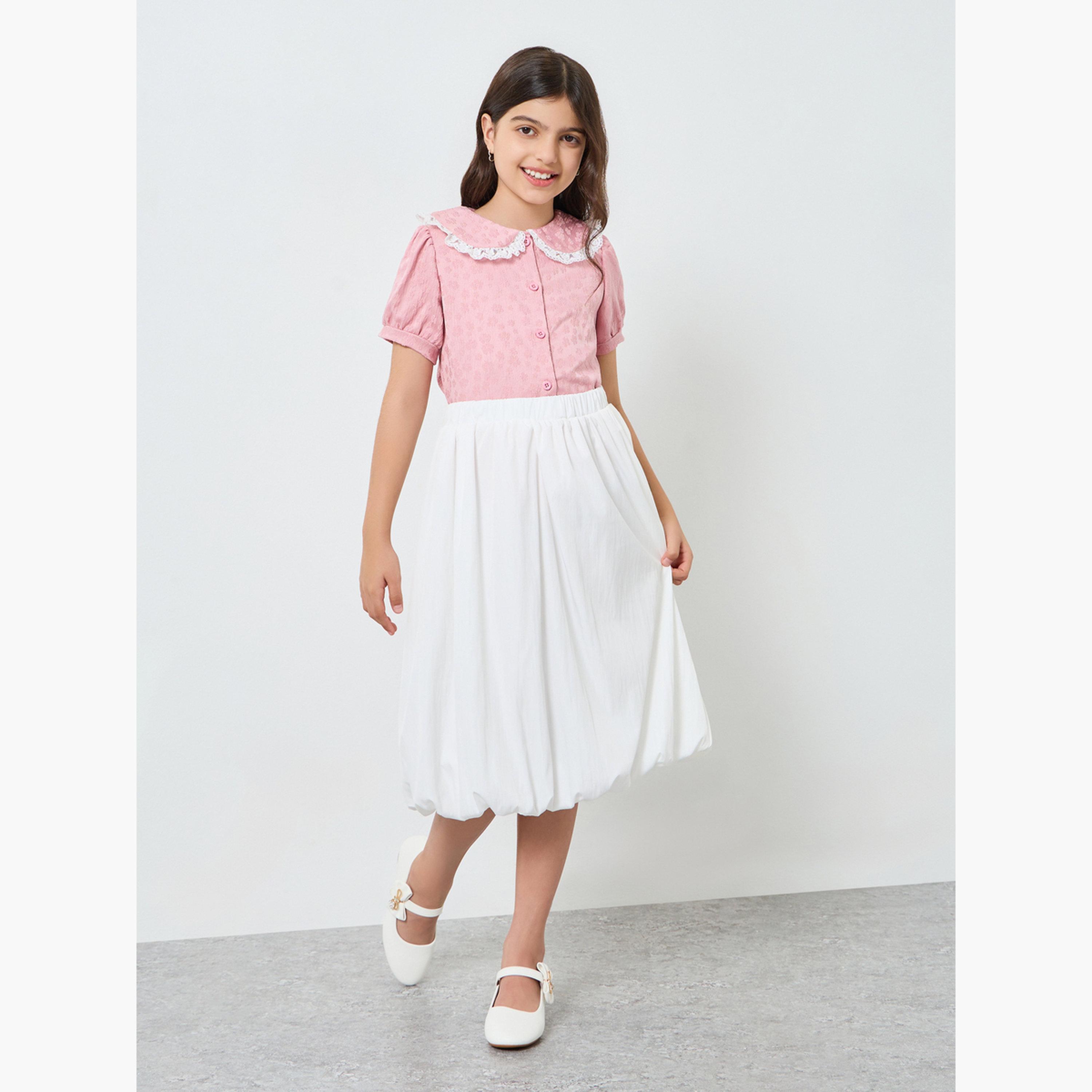 بلوزة جاكار بتفاصيل دانتيل للبنات-girls-clothing-blousesandshirts-image-2