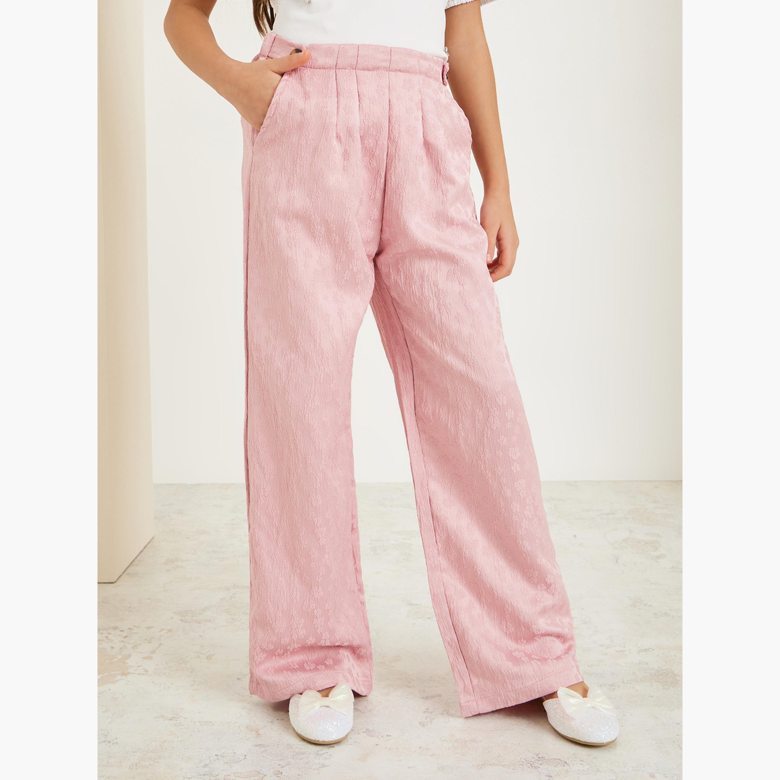 بنطال بأرجل واسعة وتفاصيل جاكار-girls-clothing-bottoms-trousers-image-1