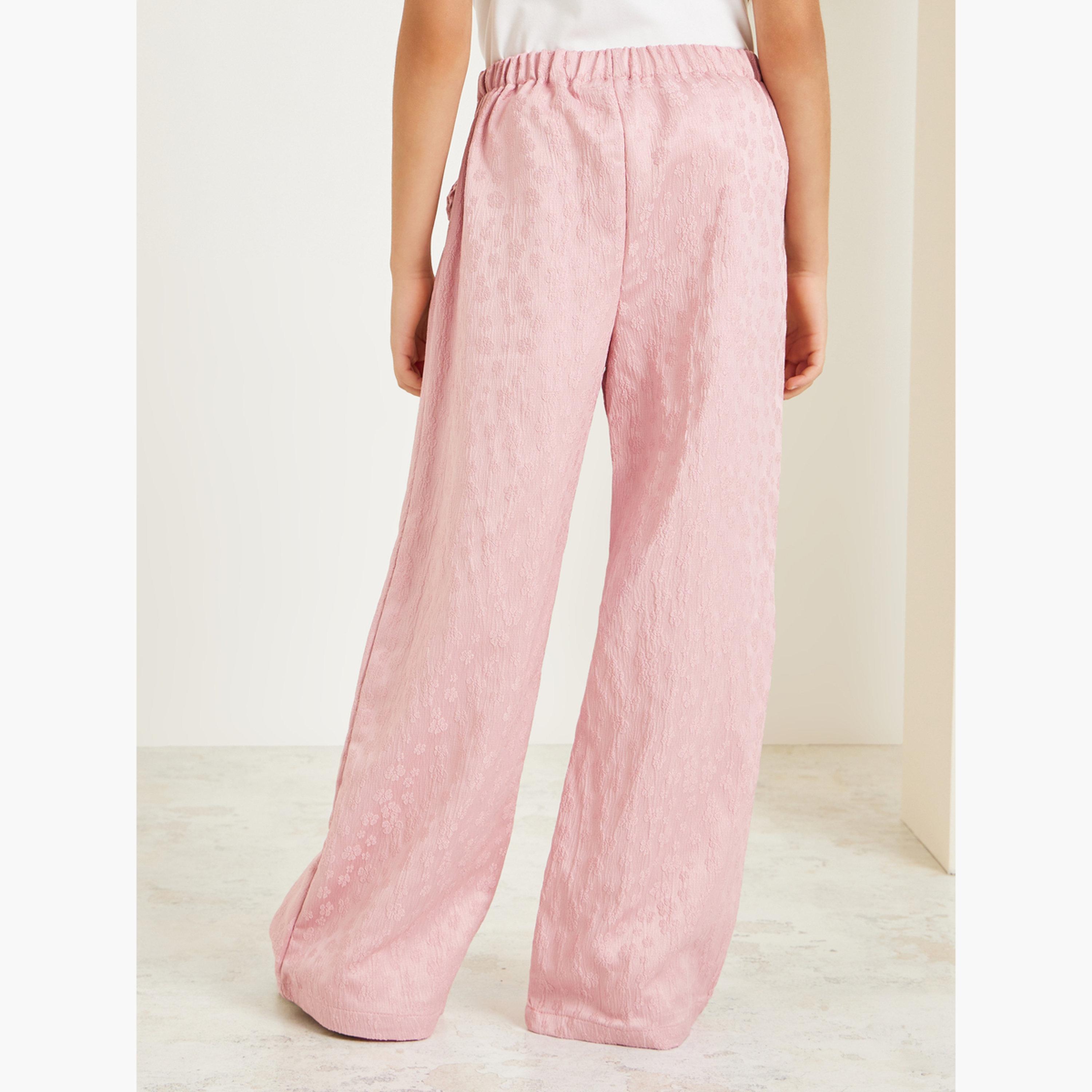 بنطال بأرجل واسعة وتفاصيل جاكار-girls-clothing-bottoms-trousers-image-4