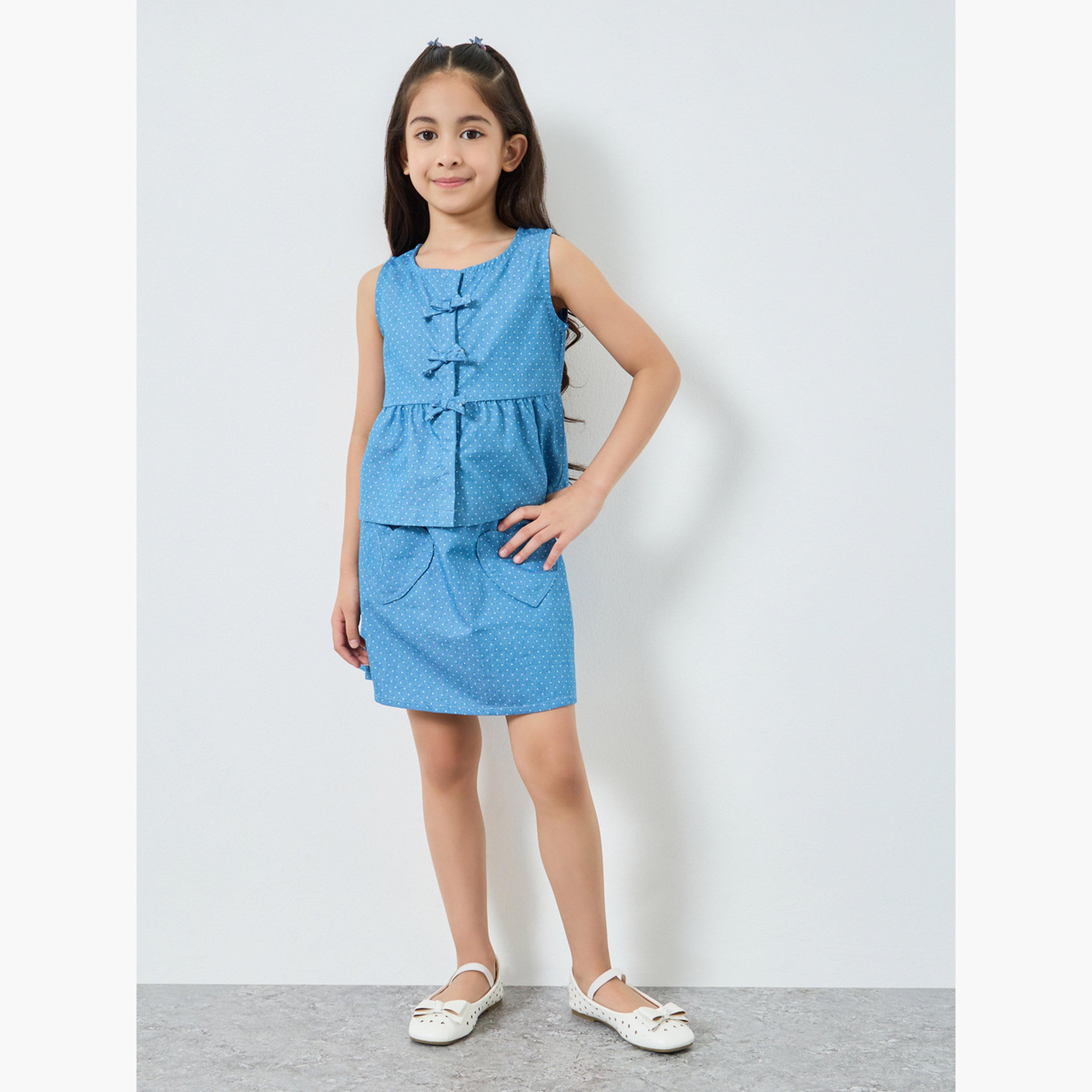 Styli Girls Blue Polka Dot Sleeveless Top-girls-clothing-blousesandshirts-image-2