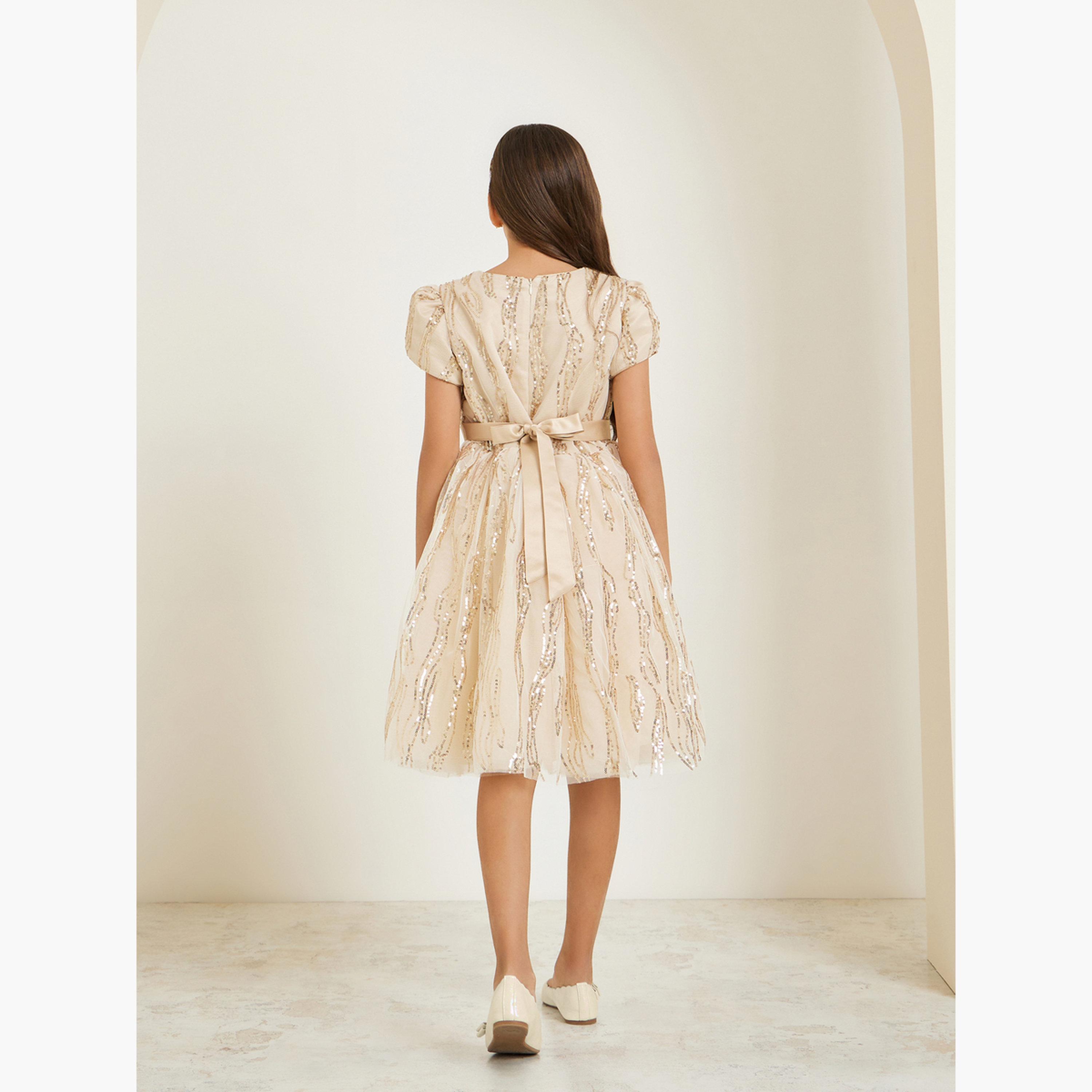 فستان بالترتر بأكمام قصيرة وحزام-girls-clothing-dressesandjumpsuits-image-4