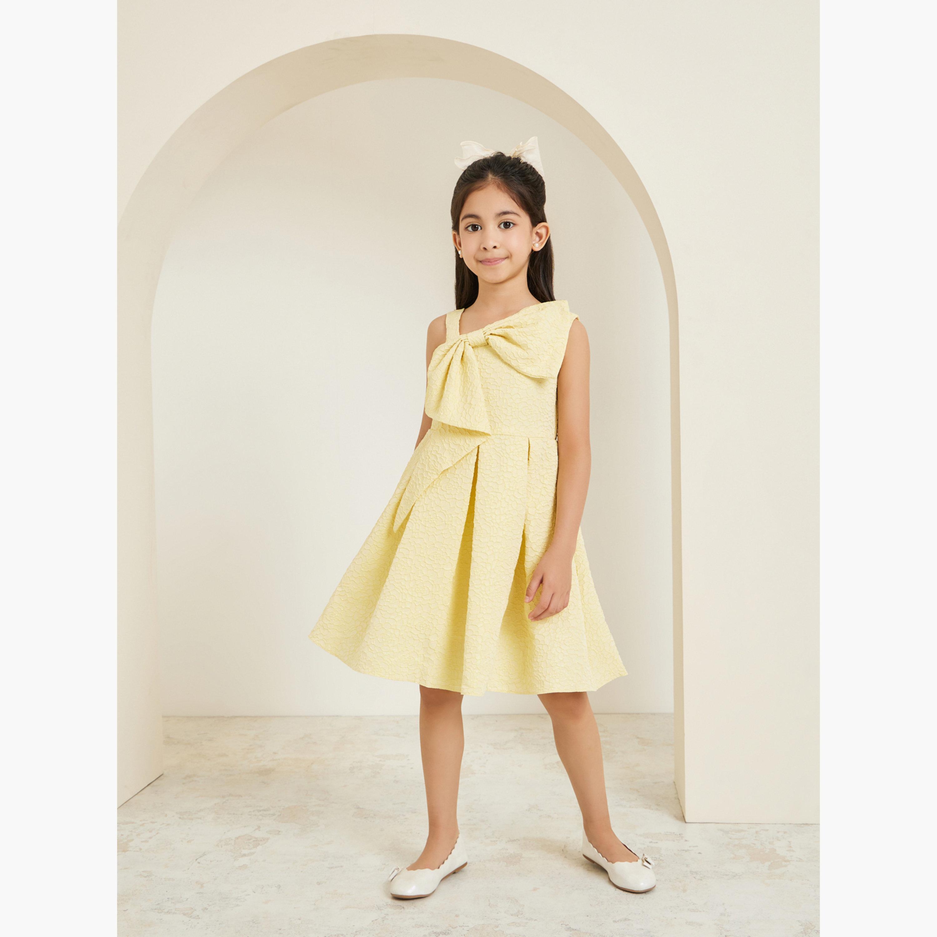 فستان جاكار بلا أكمام وتفاصيل فيونكة-girls-clothing-dressesandjumpsuits-image-2