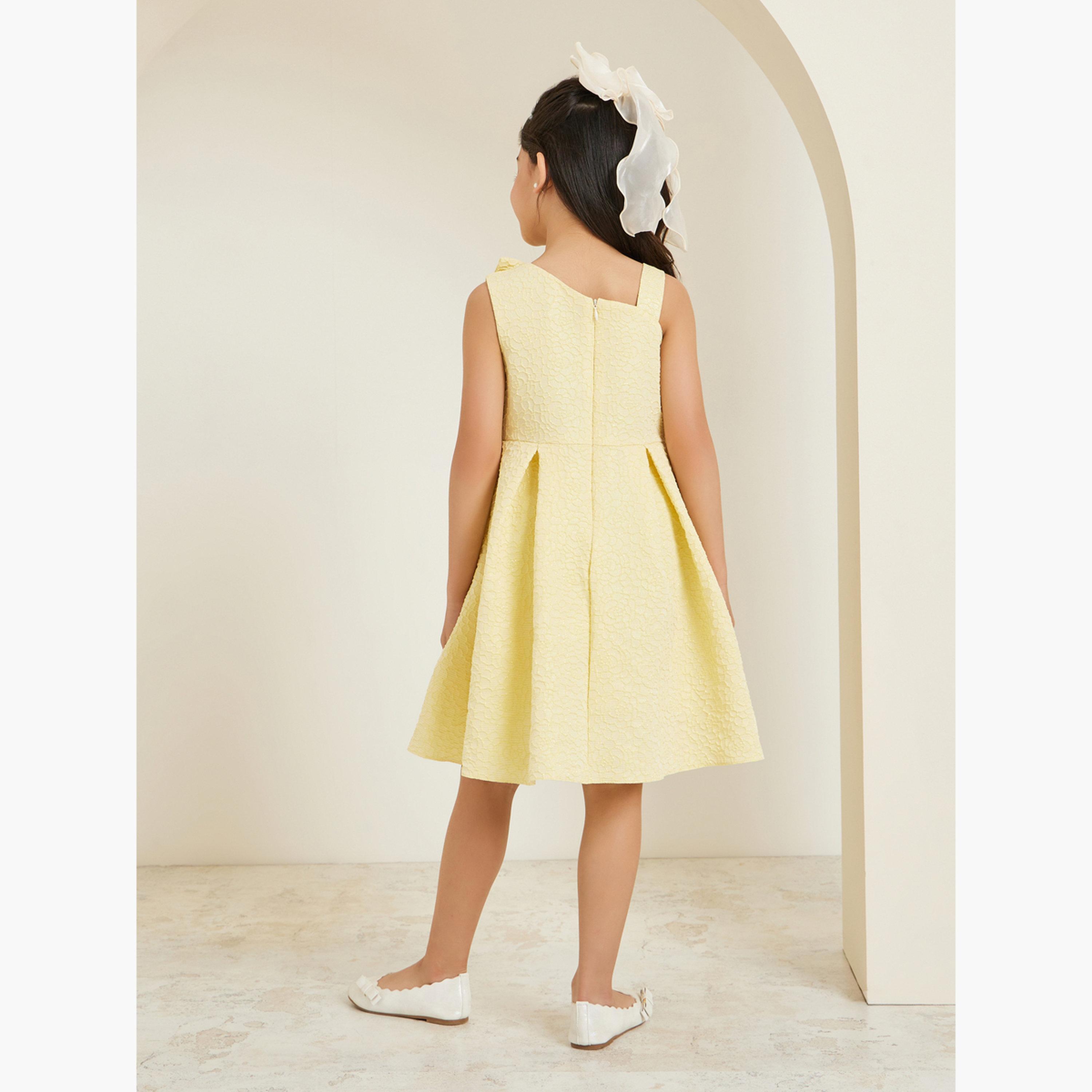 فستان جاكار بلا أكمام وتفاصيل فيونكة-girls-clothing-dressesandjumpsuits-image-4
