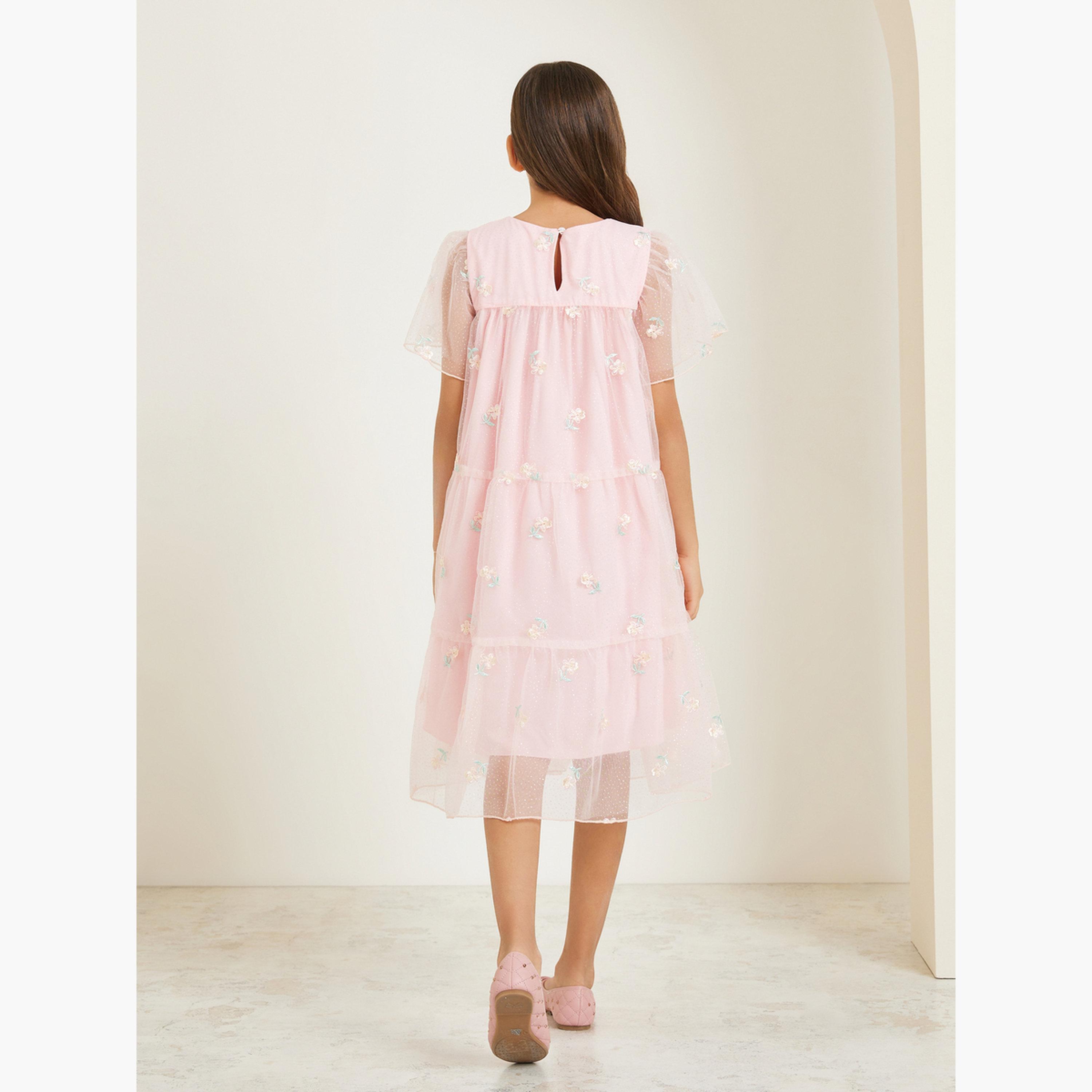 فستان ميدي شبك بطبقات ومطرز للبنات-girls-clothing-dressesandjumpsuits-image-3