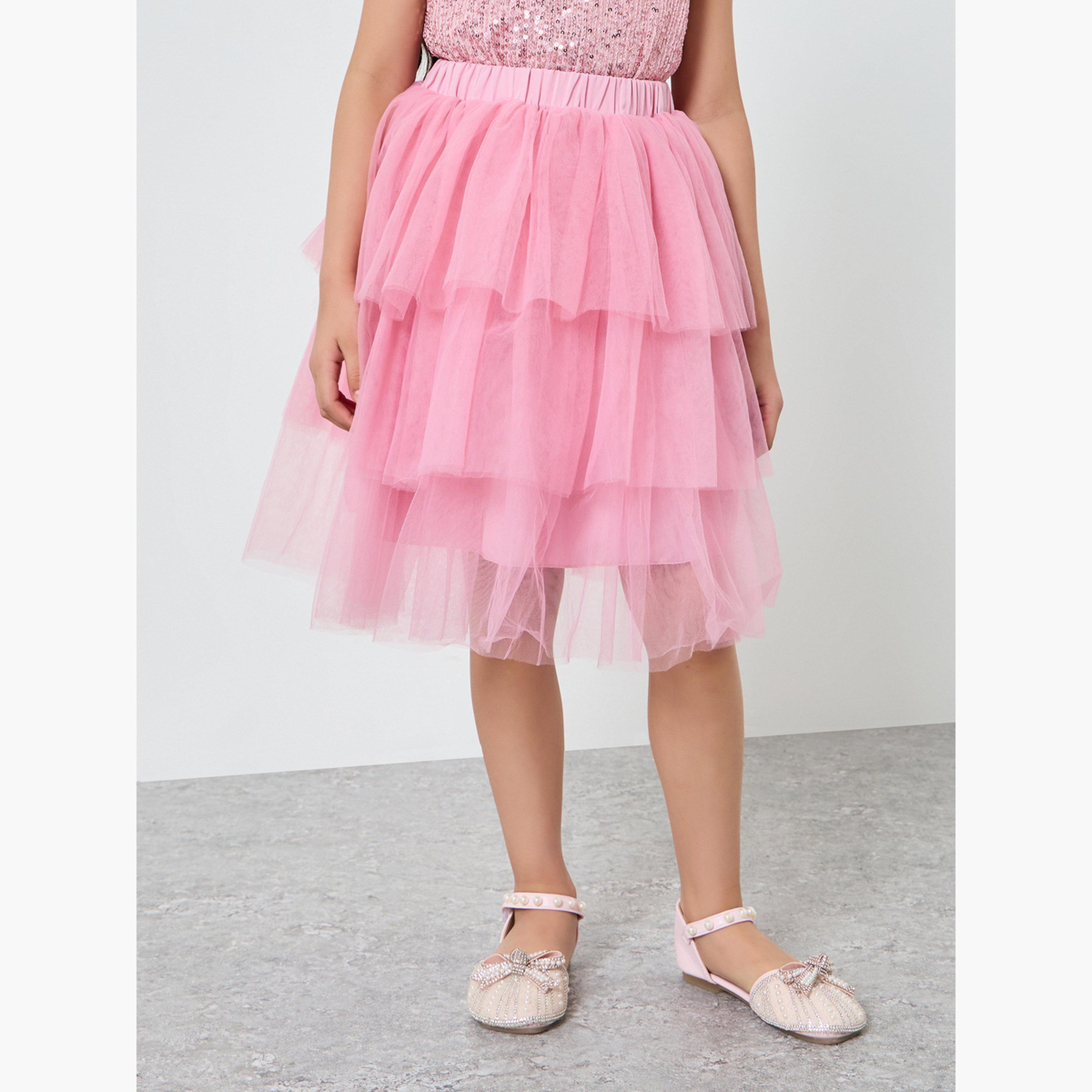 Styli Girls Pink Sequin Top and Tiered Tulle Skirt Set-girls-clothing-setsandcoords-image-4