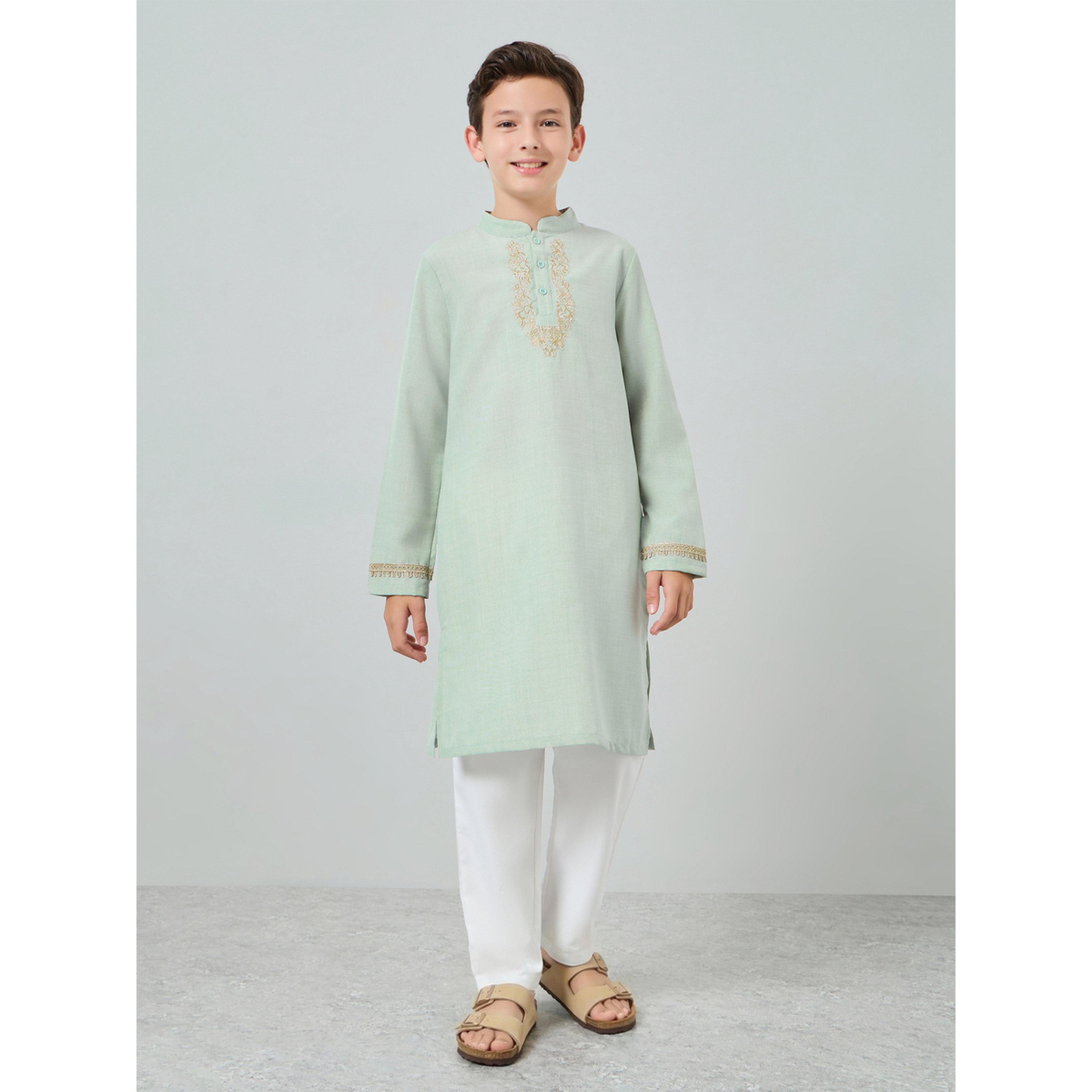 Styli Boys Green Embroidered Kurta with Pants Set-boys-clothing-setsandcoords-image-1