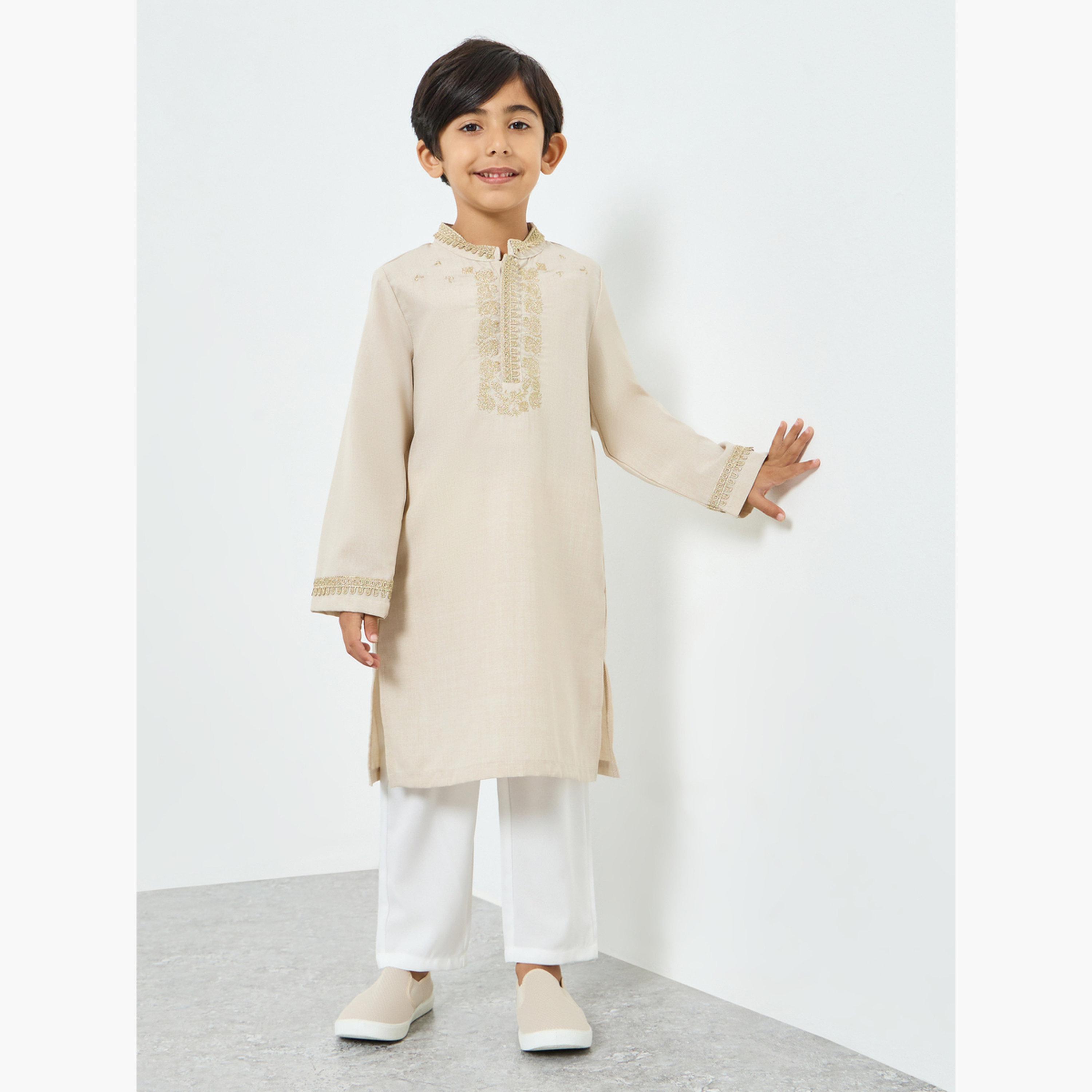 Styli Boys Beige Embroidered Kurta with Pants Set-boys-clothing-setsandcoords-image-1